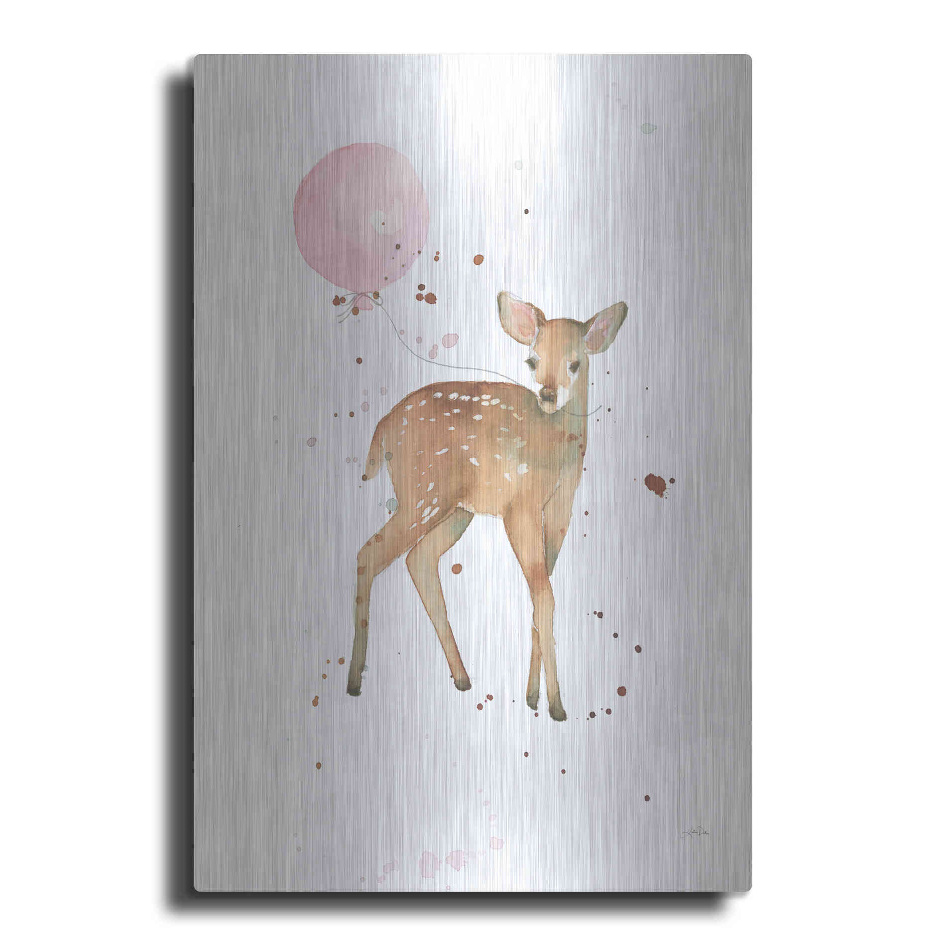 Luxe Metal Art 'Festive Fawn Pink Balloon' by Katrina Pete, Metal Wall Art