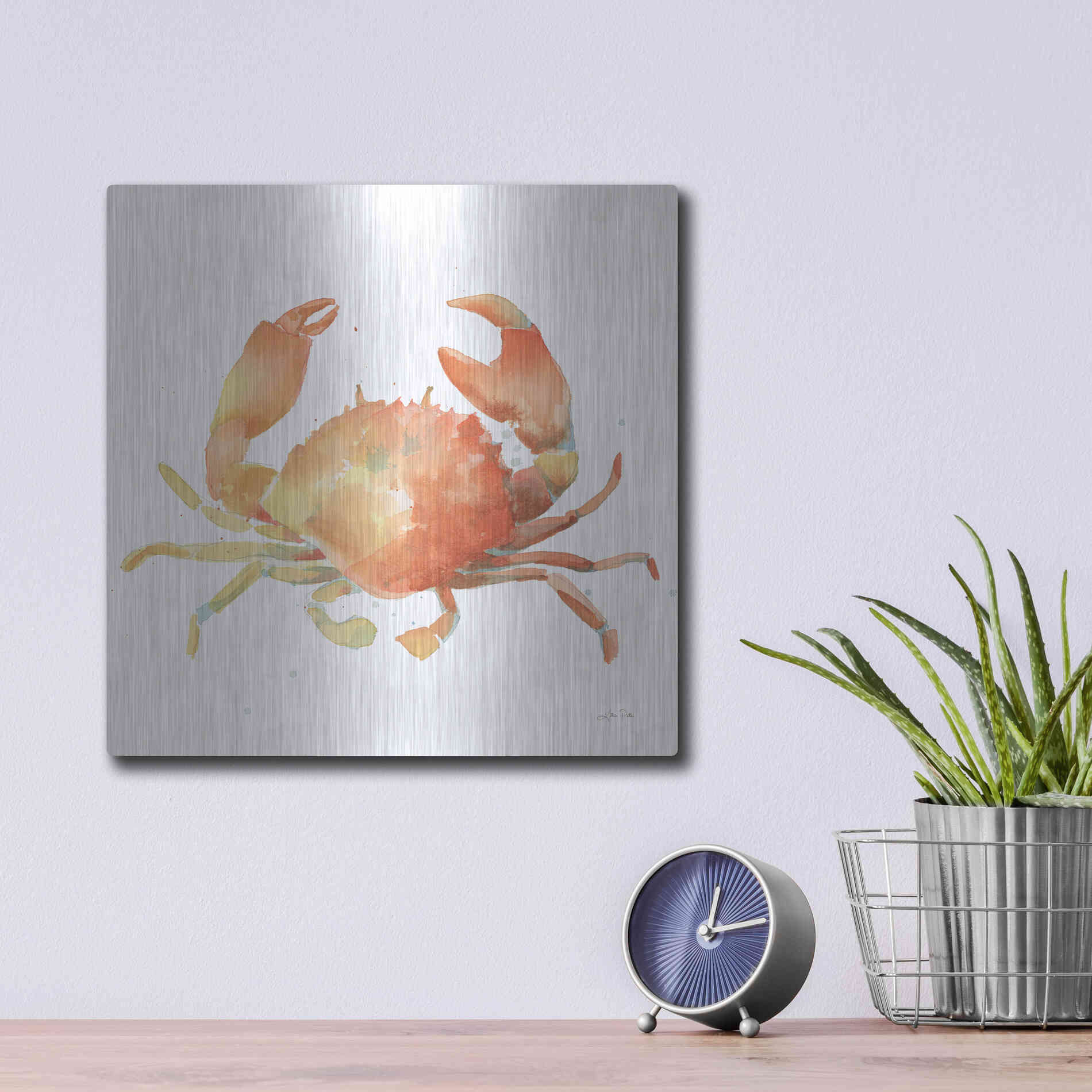 Luxe Metal Art 'Summertime Crab' by Katrina Pete, Metal Wall Art,12x12