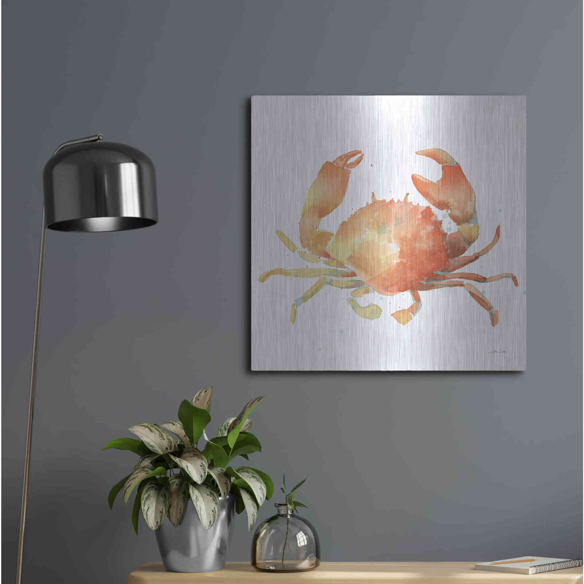 Luxe Metal Art 'Summertime Crab' by Katrina Pete, Metal Wall Art,24x24