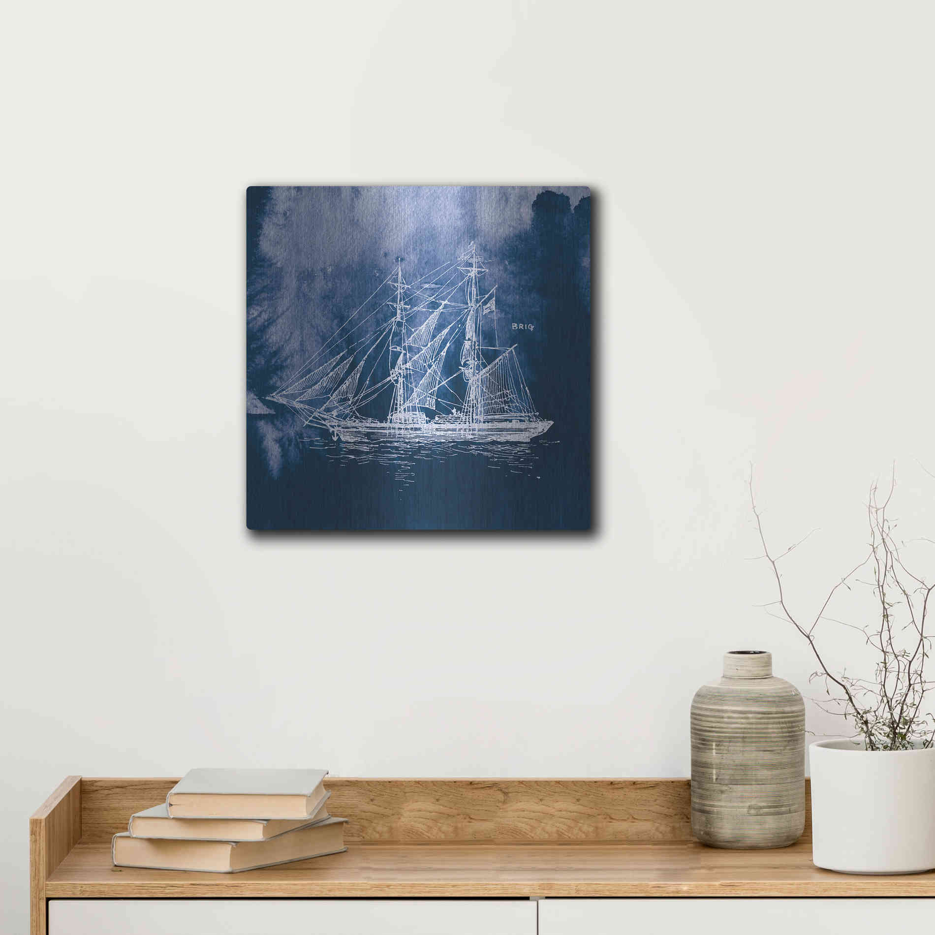 Luxe Metal Art 'Sailing Ships IV' by Wild Apple Portfolio, Metal Wall Art,12x12