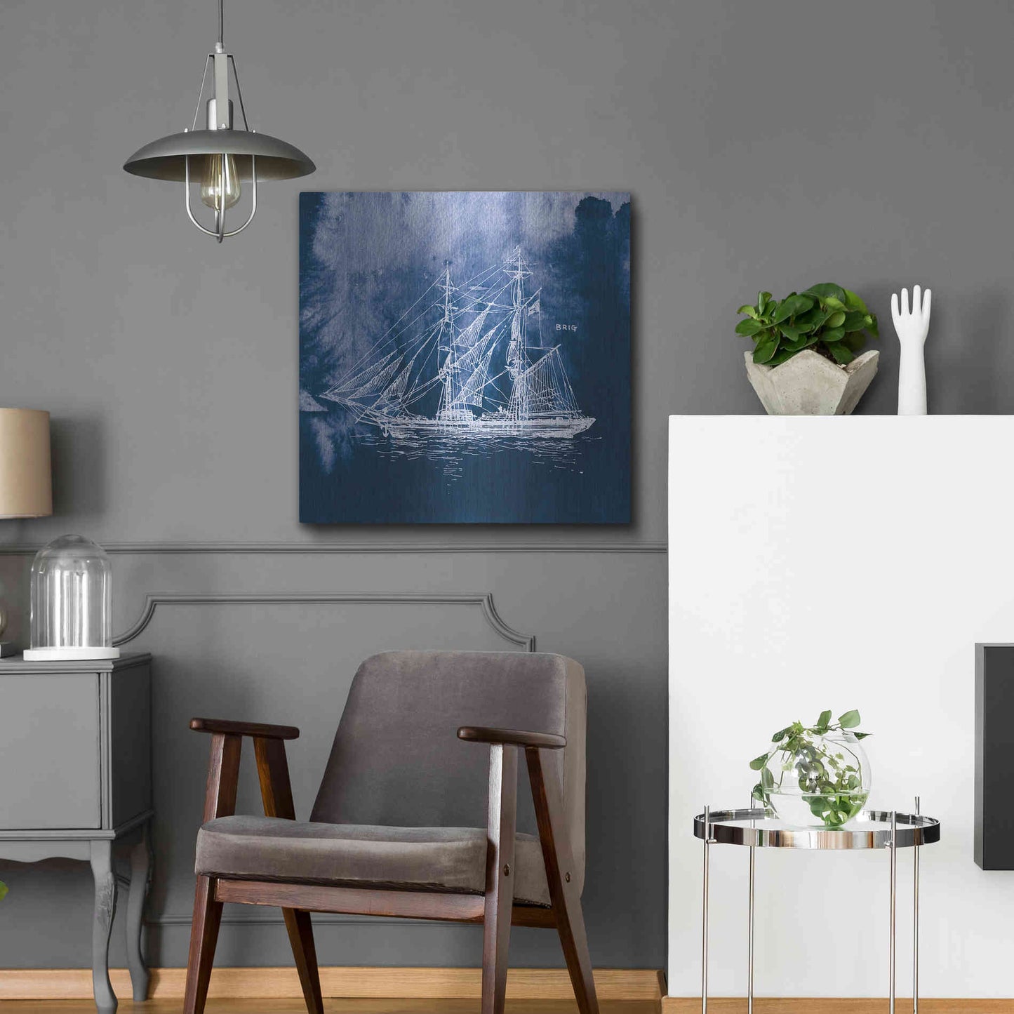 Luxe Metal Art 'Sailing Ships IV' by Wild Apple Portfolio, Metal Wall Art,24x24