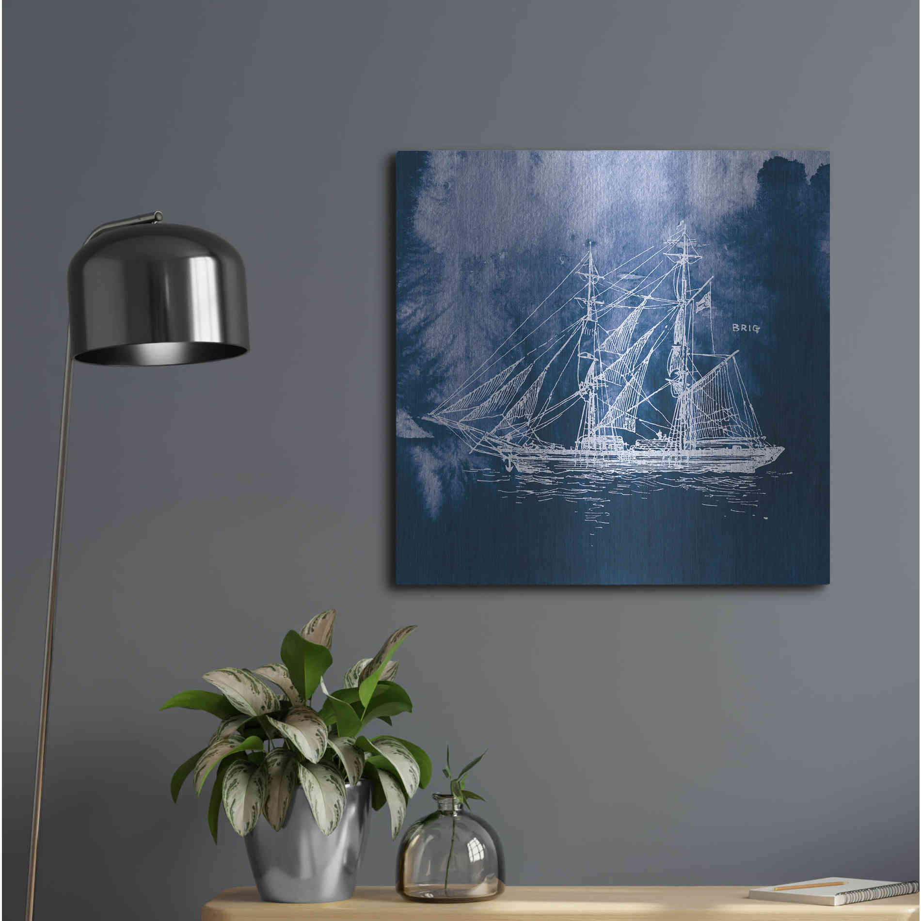 Luxe Metal Art 'Sailing Ships IV' by Wild Apple Portfolio, Metal Wall Art,24x24
