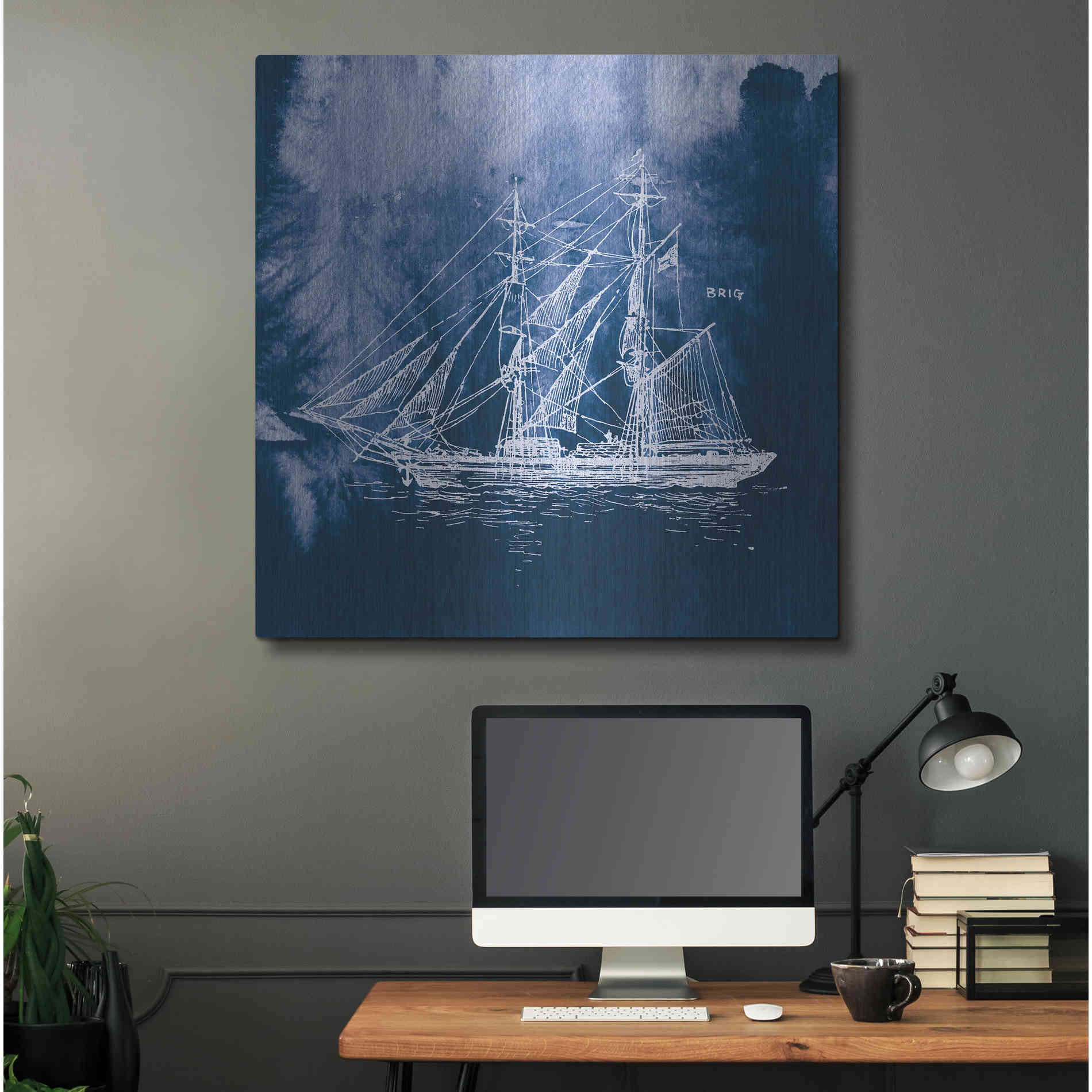 Luxe Metal Art 'Sailing Ships IV' by Wild Apple Portfolio, Metal Wall Art,36x36