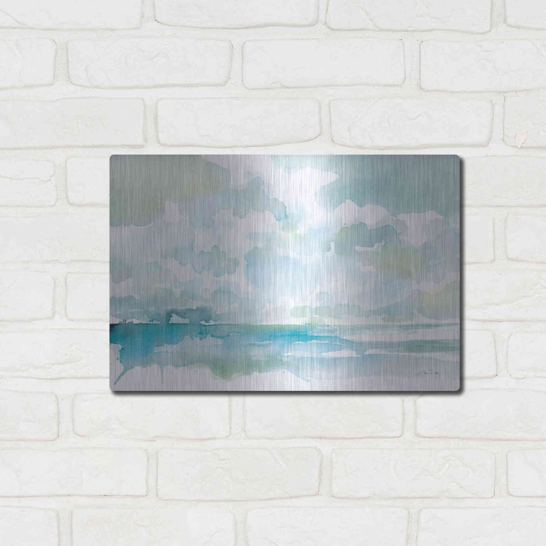 Luxe Metal Art 'Ocean Dreaming Pale Blue' by Katrina Pete, Metal Wall Art,16x12