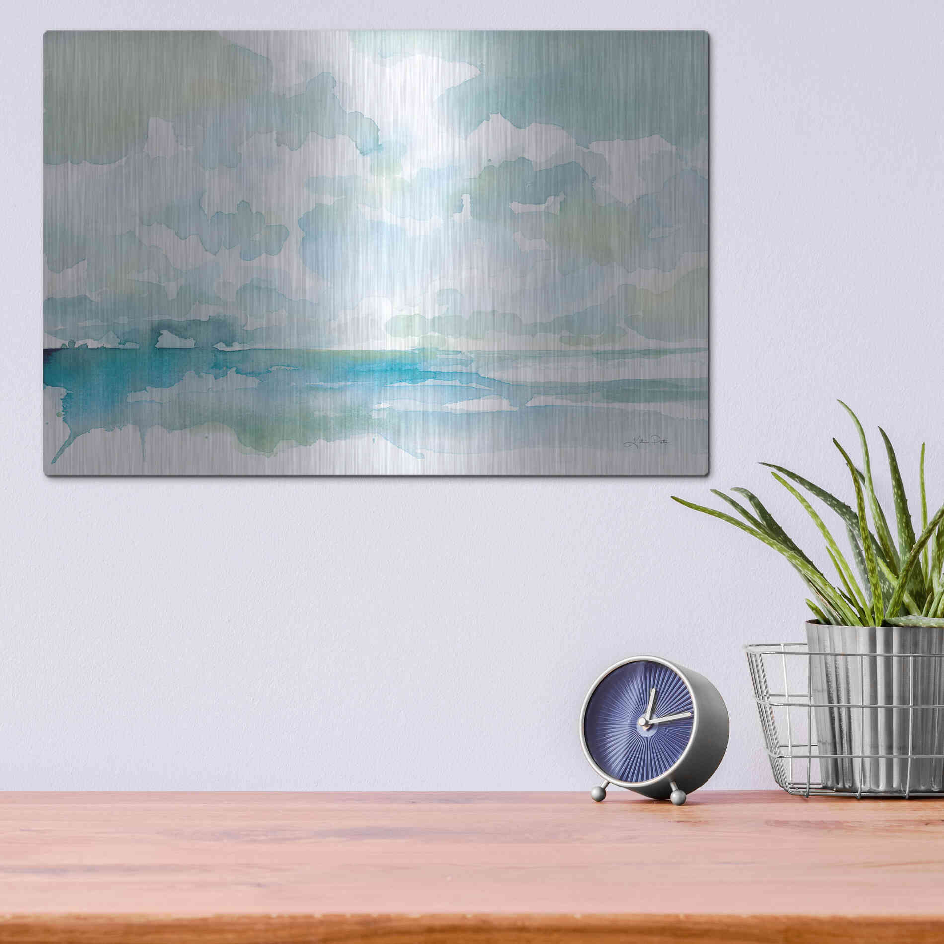 Luxe Metal Art 'Ocean Dreaming Pale Blue' by Katrina Pete, Metal Wall Art,16x12