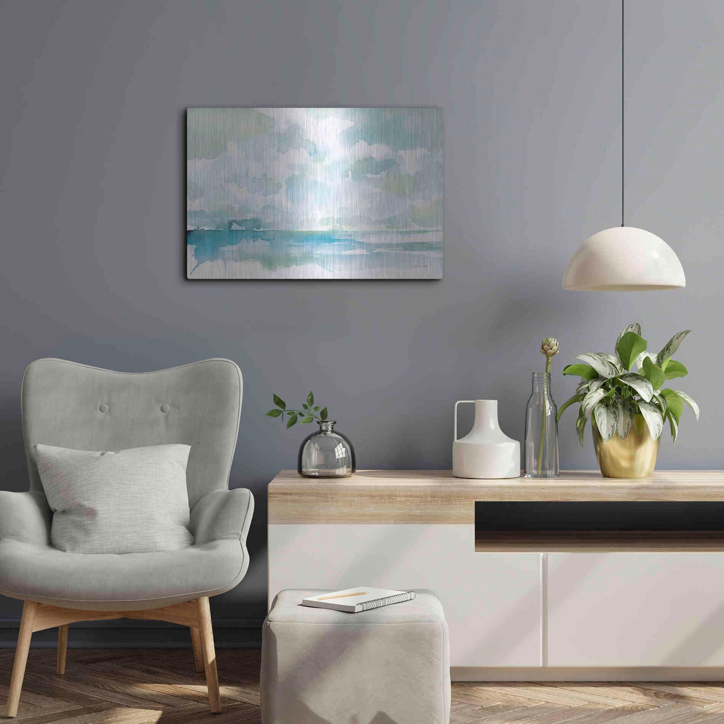 Luxe Metal Art 'Ocean Dreaming Pale Blue' by Katrina Pete, Metal Wall Art,24x16