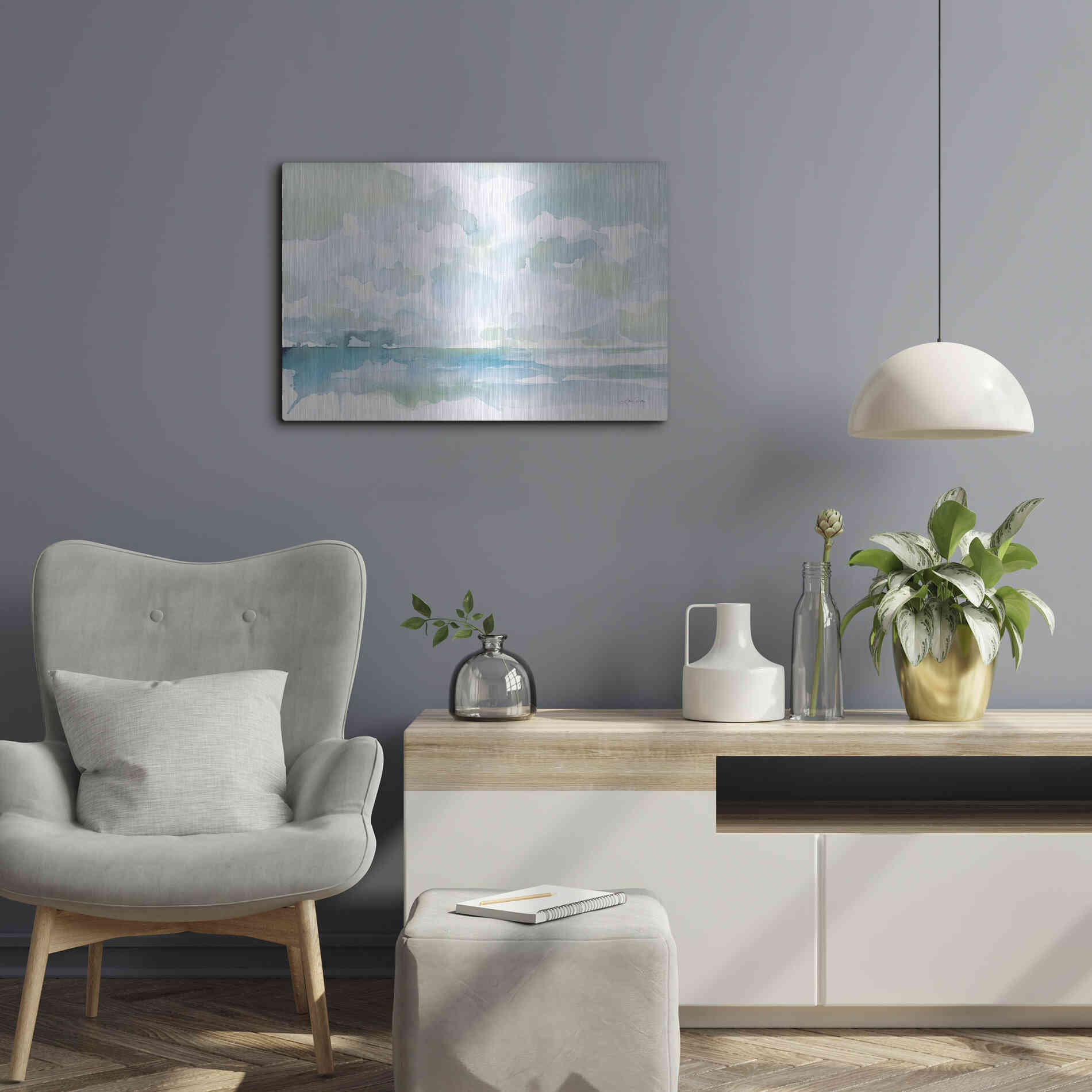 Luxe Metal Art 'Ocean Dreaming Pale Blue' by Katrina Pete, Metal Wall Art,24x16