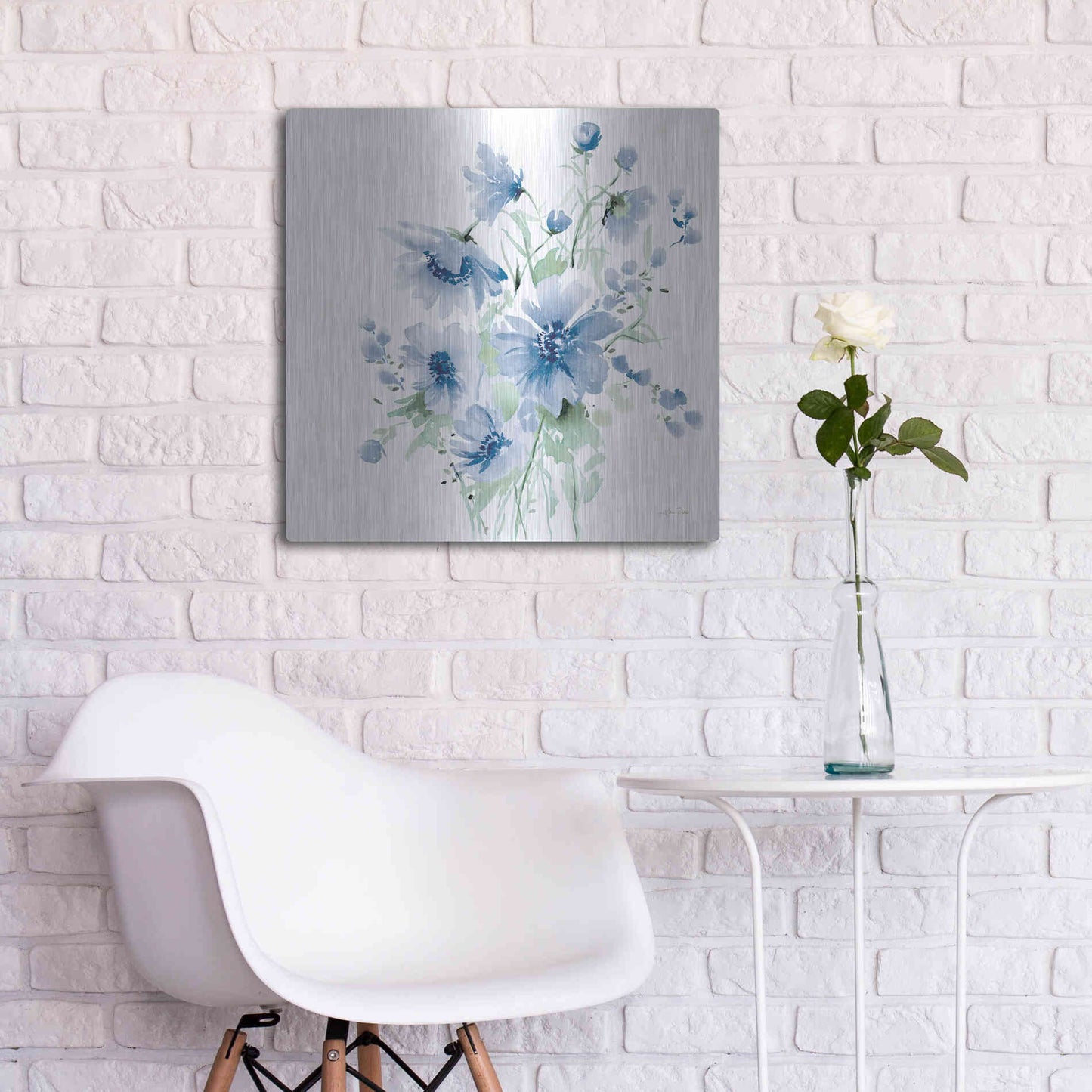 Luxe Metal Art 'Secret Garden Bouquet I Blue Light' by Katrina Pete, Metal Wall Art,24x24