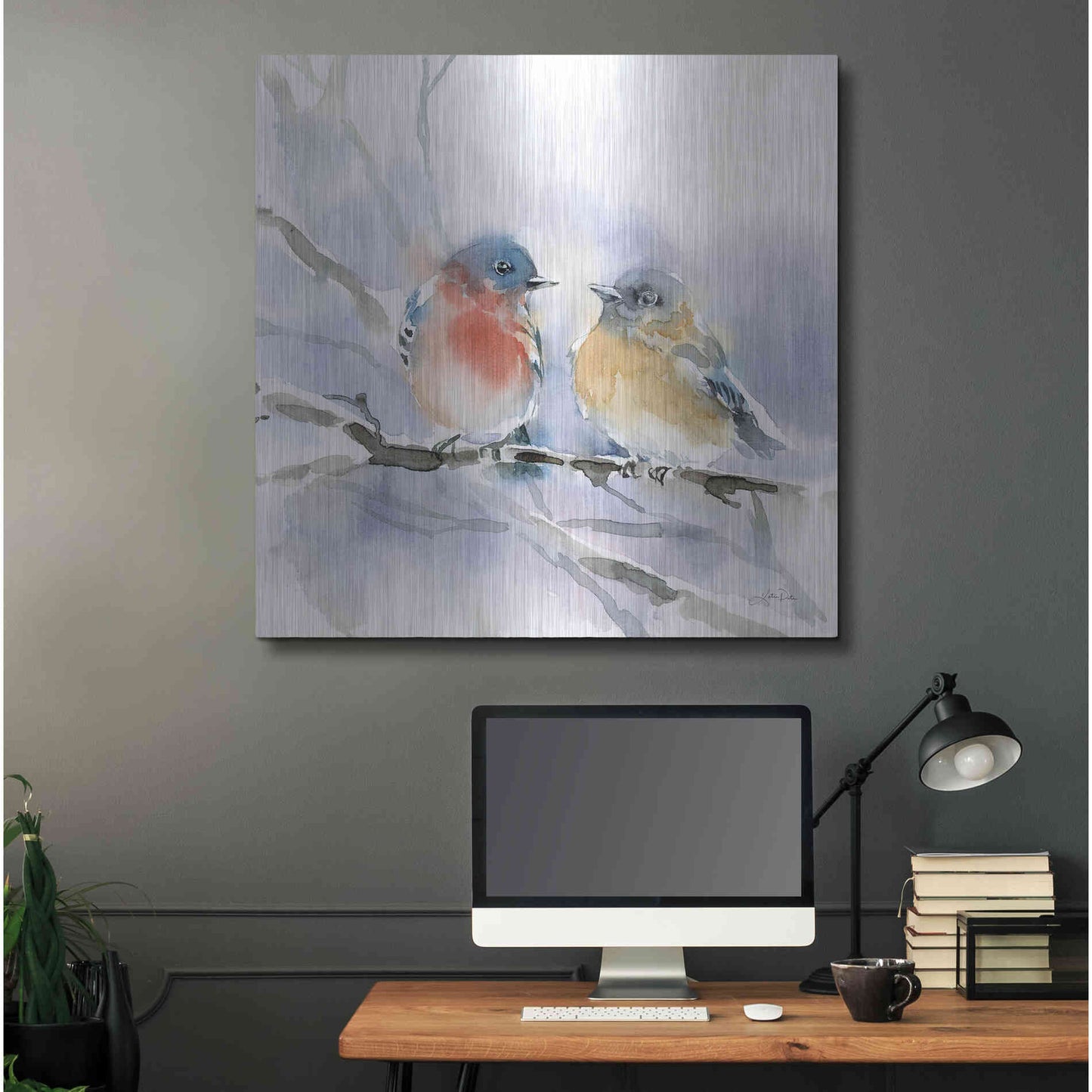 Luxe Metal Art 'Bluebird Pair' by Katrina Pete, Metal Wall Art,36x36