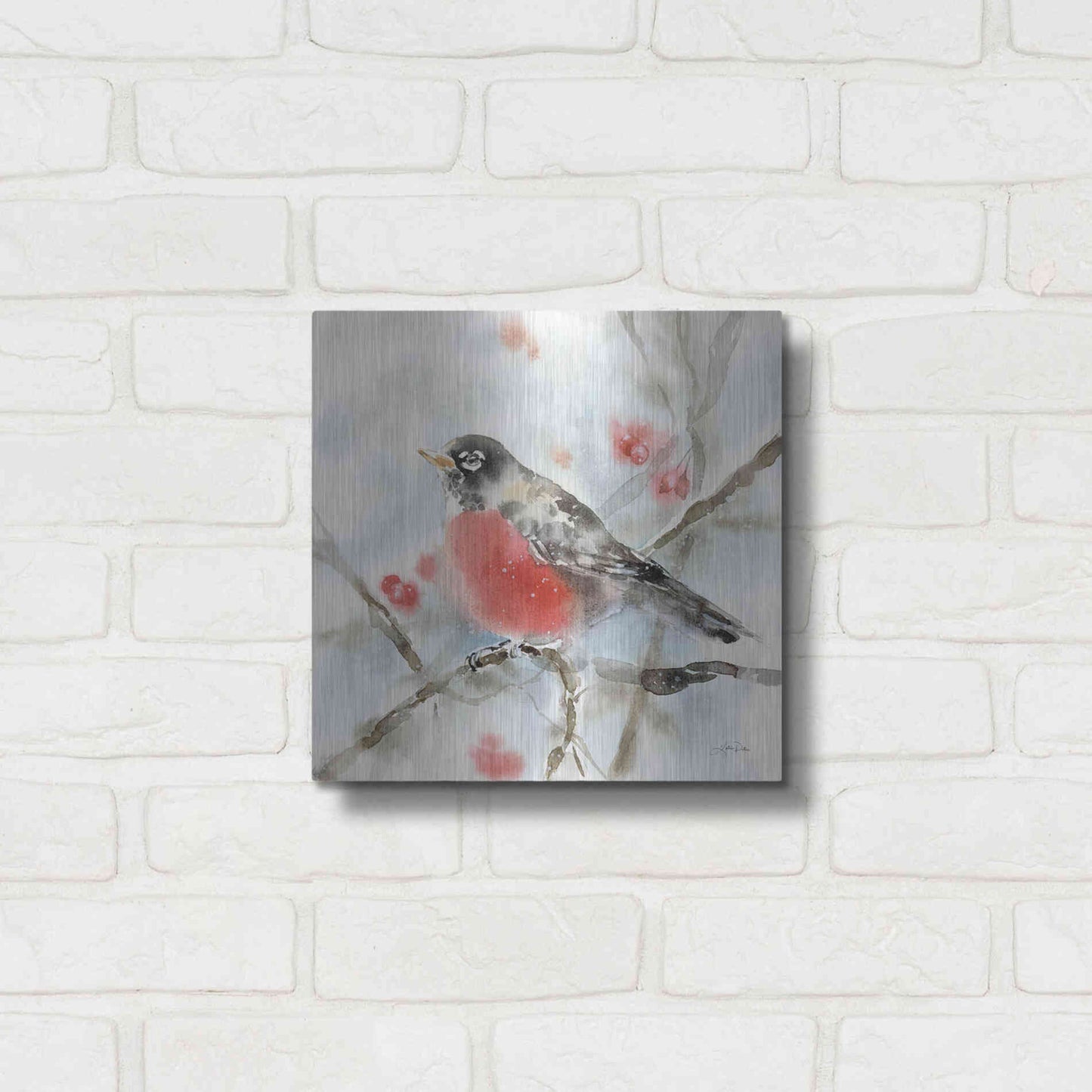 Luxe Metal Art 'Winter Robin' by Katrina Pete, Metal Wall Art,12x12