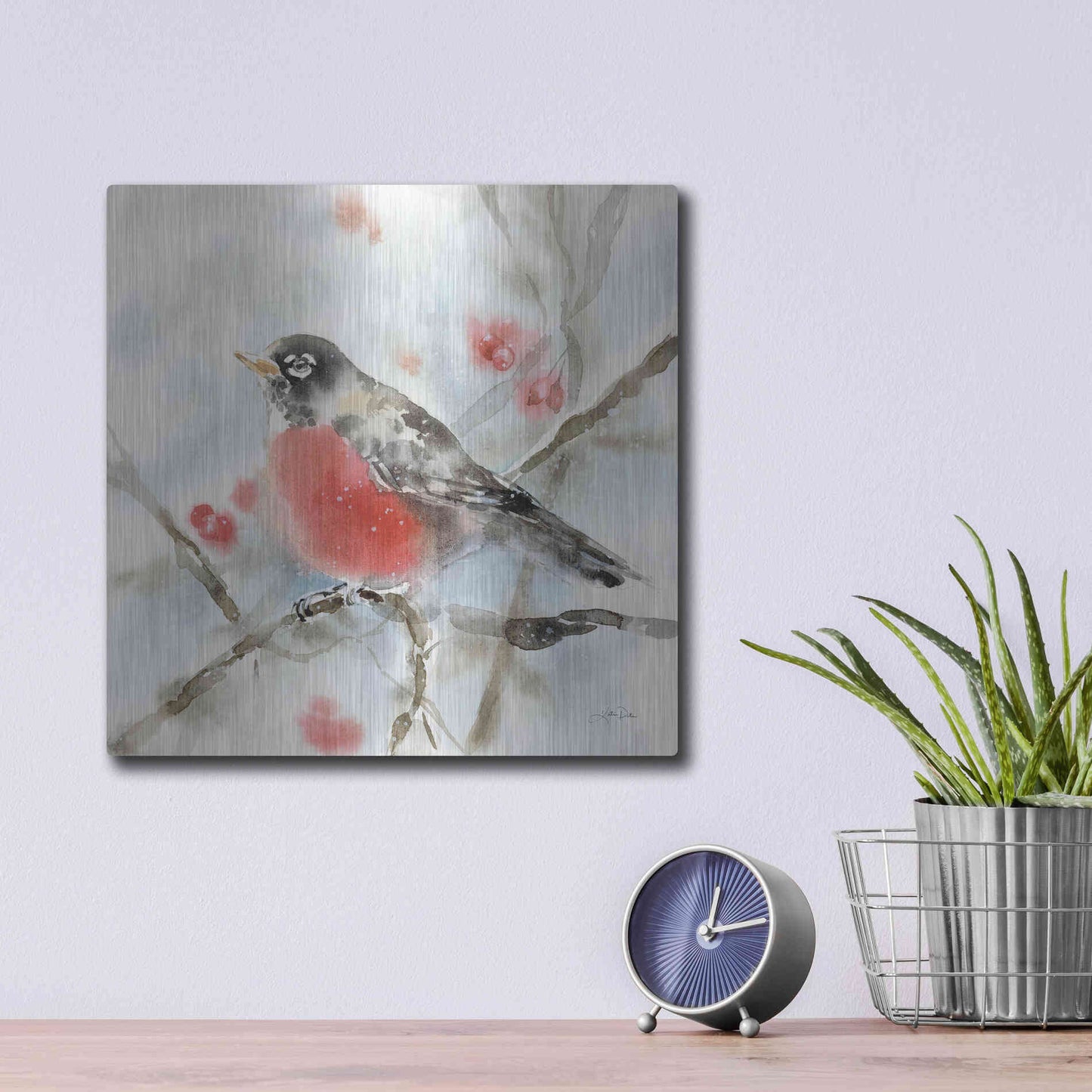 Luxe Metal Art 'Winter Robin' by Katrina Pete, Metal Wall Art,12x12