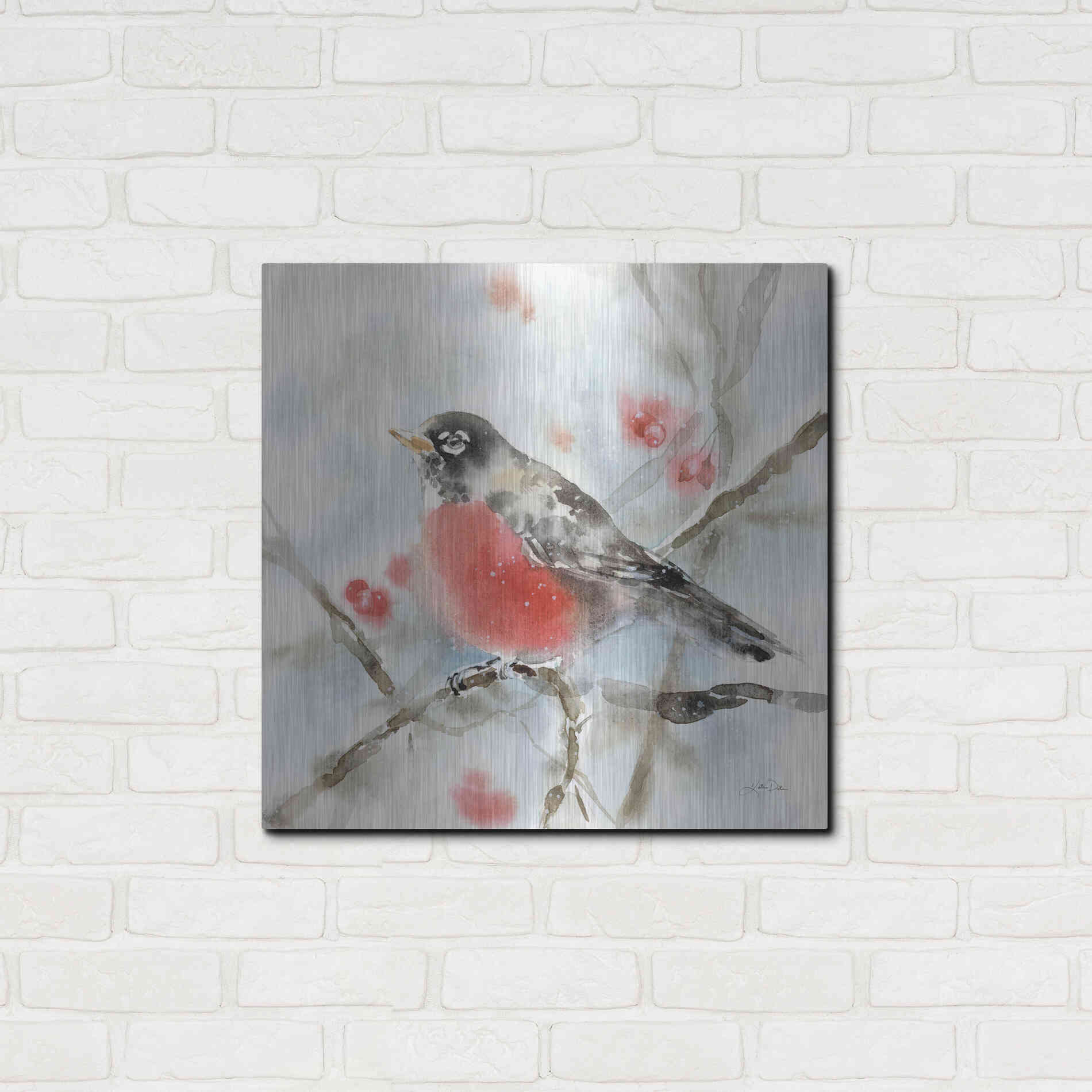 Luxe Metal Art 'Winter Robin' by Katrina Pete, Metal Wall Art,24x24