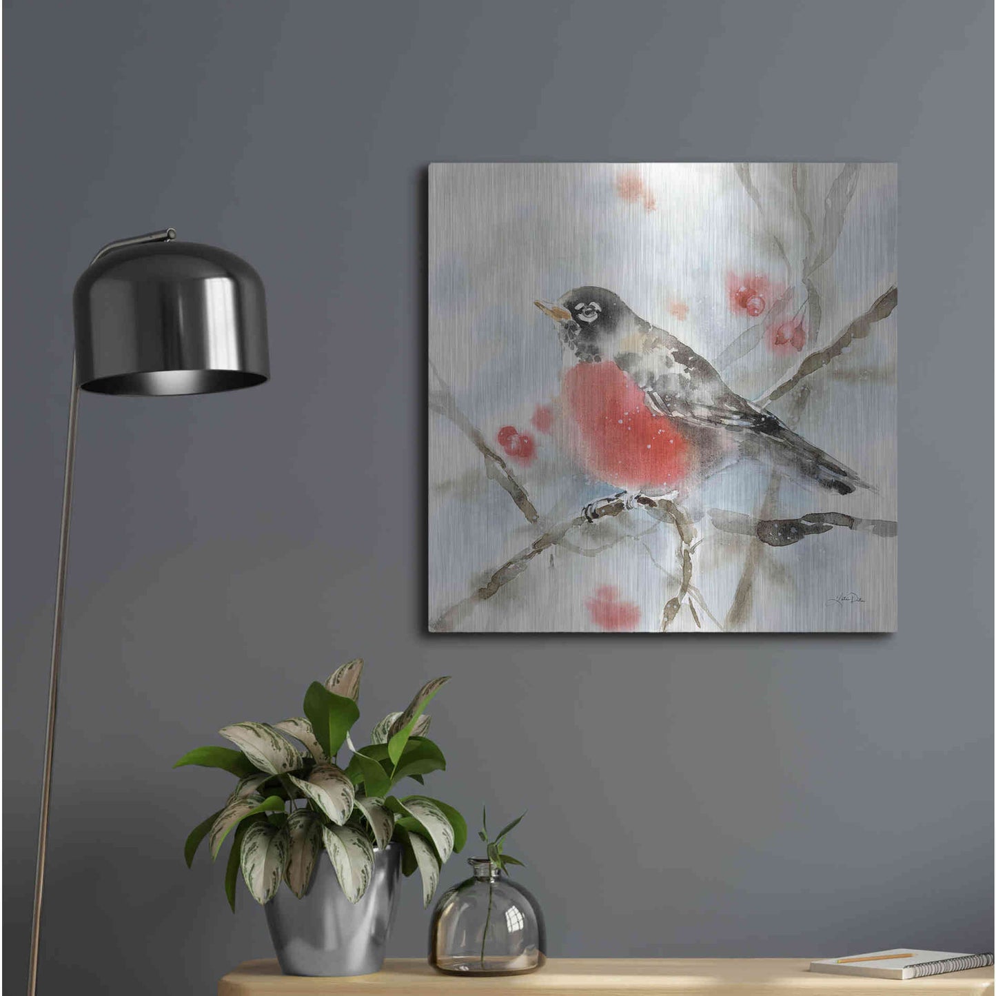 Luxe Metal Art 'Winter Robin' by Katrina Pete, Metal Wall Art,24x24