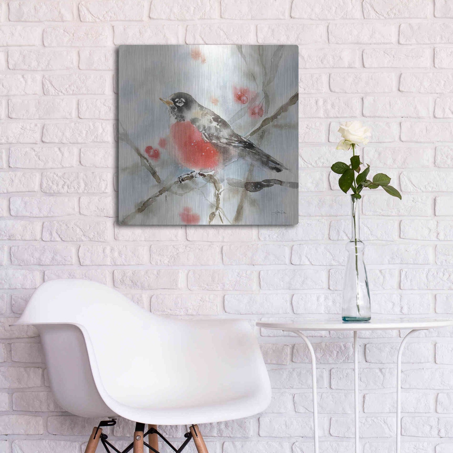 Luxe Metal Art 'Winter Robin' by Katrina Pete, Metal Wall Art,24x24