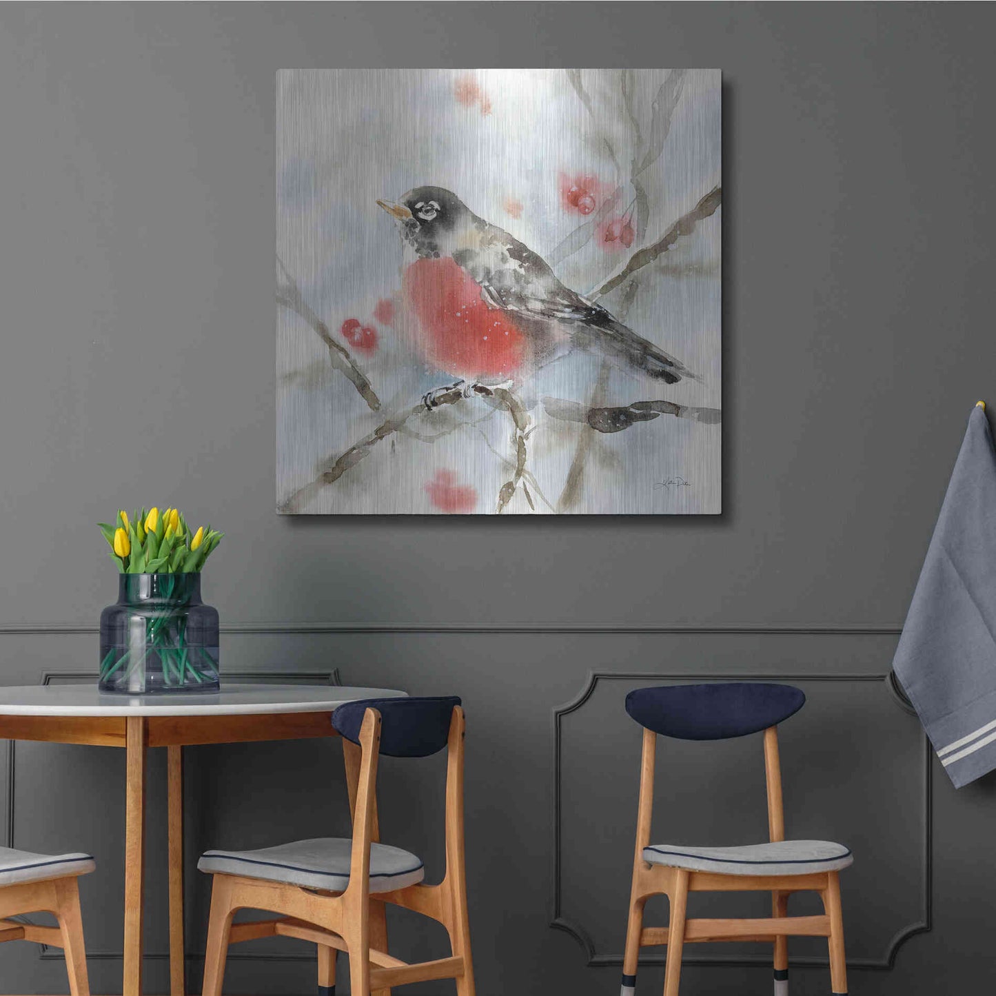 Luxe Metal Art 'Winter Robin' by Katrina Pete, Metal Wall Art,36x36