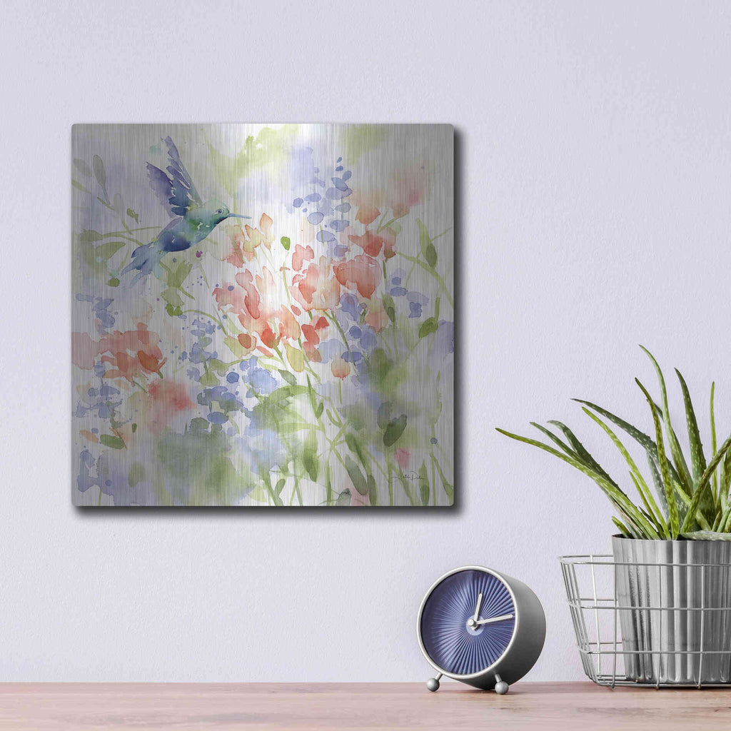 Luxe Metal Art 'Hummingbird Meadow' by Katrina Pete, Metal Wall Art,12x12