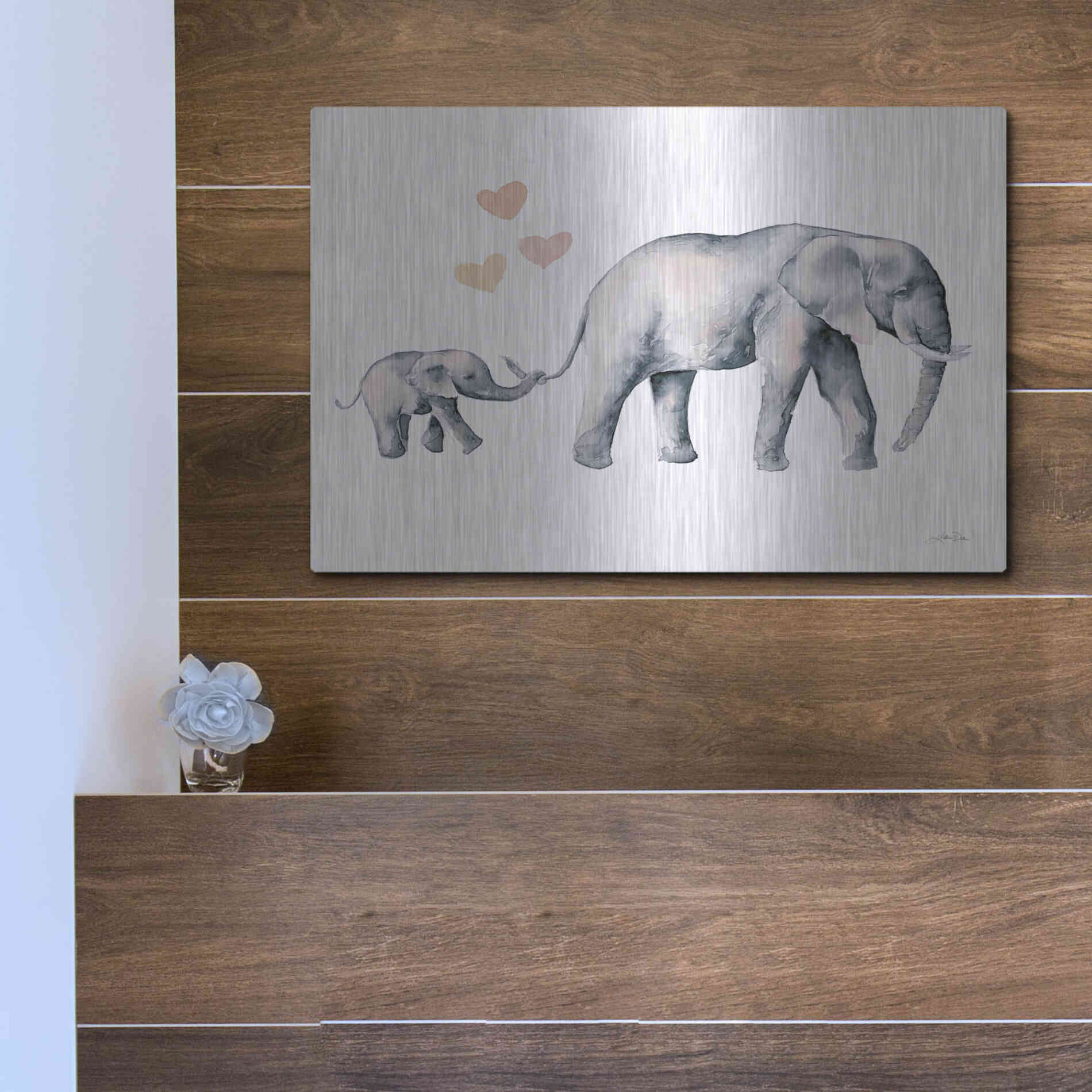 Luxe Metal Art 'Elephant Love' by Katrina Pete, Metal Wall Art,16x12