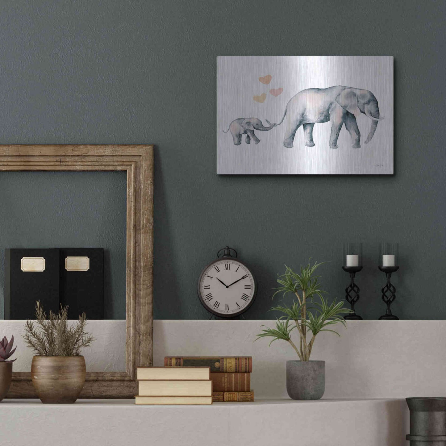 Luxe Metal Art 'Elephant Love' by Katrina Pete, Metal Wall Art,16x12