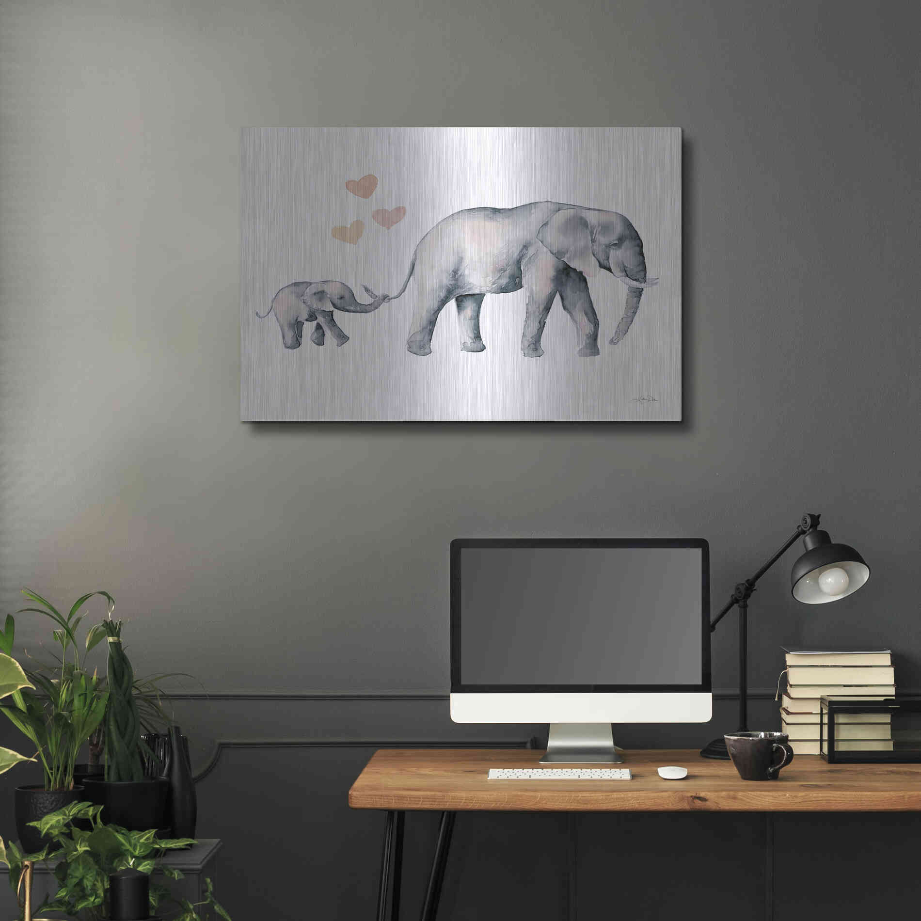 Luxe Metal Art 'Elephant Love' by Katrina Pete, Metal Wall Art,36x24