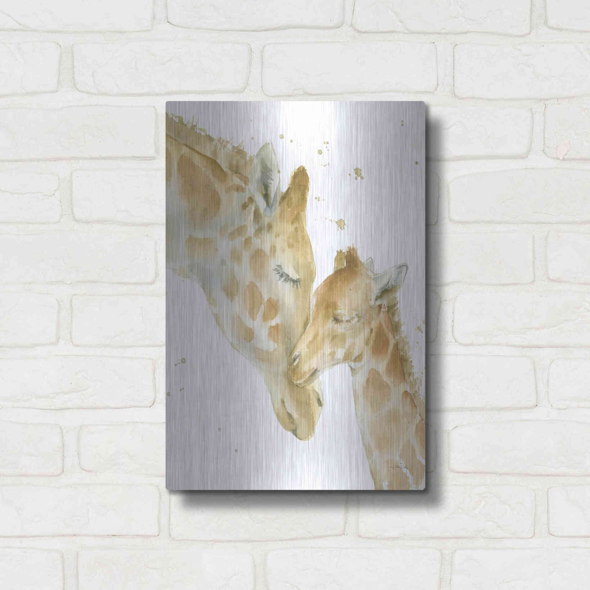 Luxe Metal Art 'Giraffe Love' by Katrina Pete, Metal Wall Art,12x16