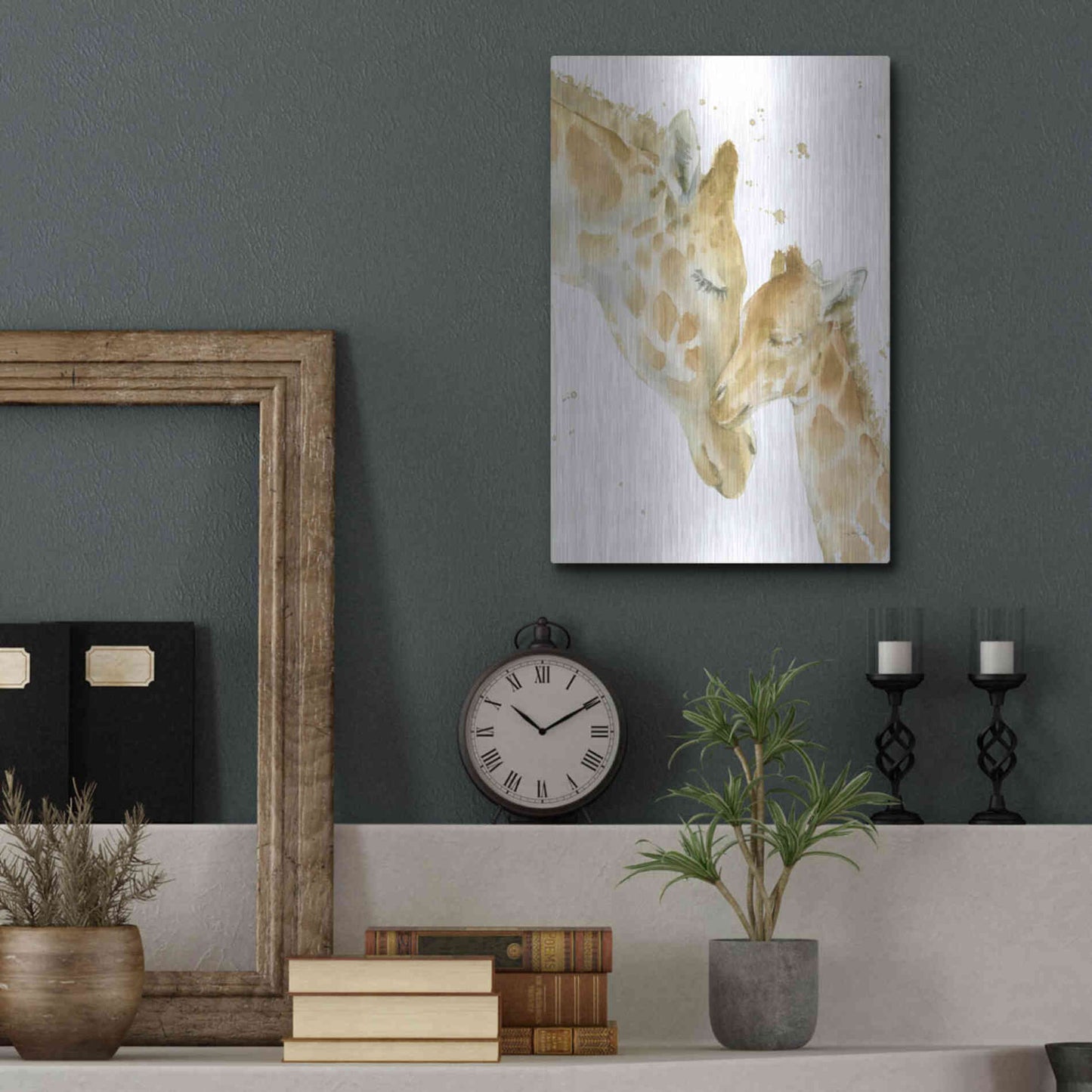 Luxe Metal Art 'Giraffe Love' by Katrina Pete, Metal Wall Art,12x16