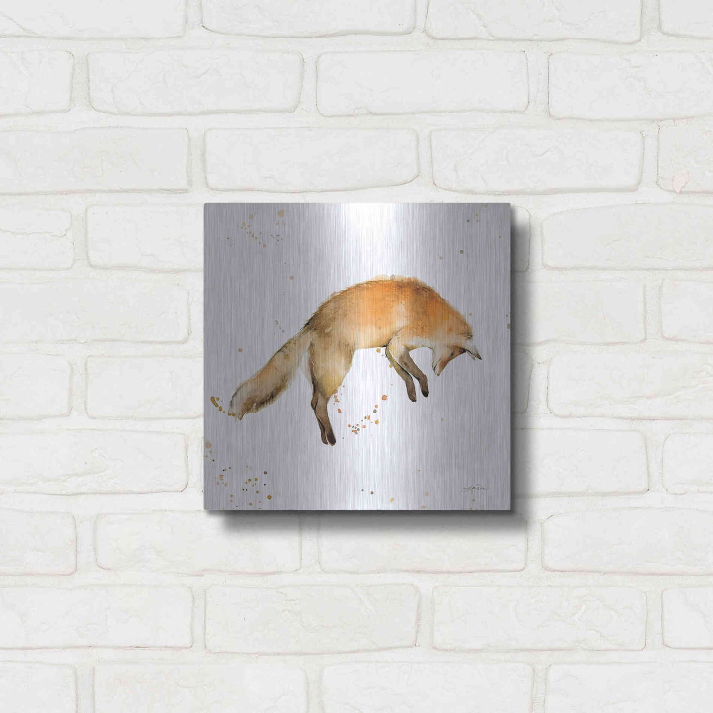 Luxe Metal Art 'Jumping Fox' by Katrina Pete, Metal Wall Art,12x12