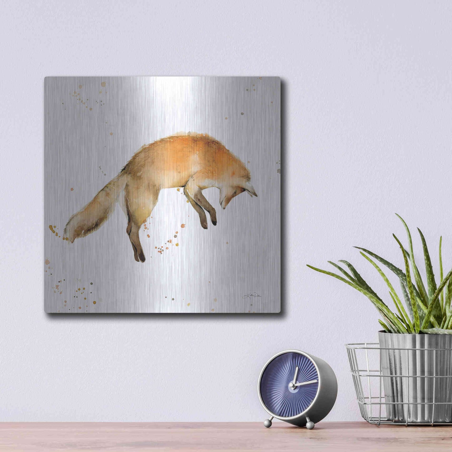 Luxe Metal Art 'Jumping Fox' by Katrina Pete, Metal Wall Art,12x12