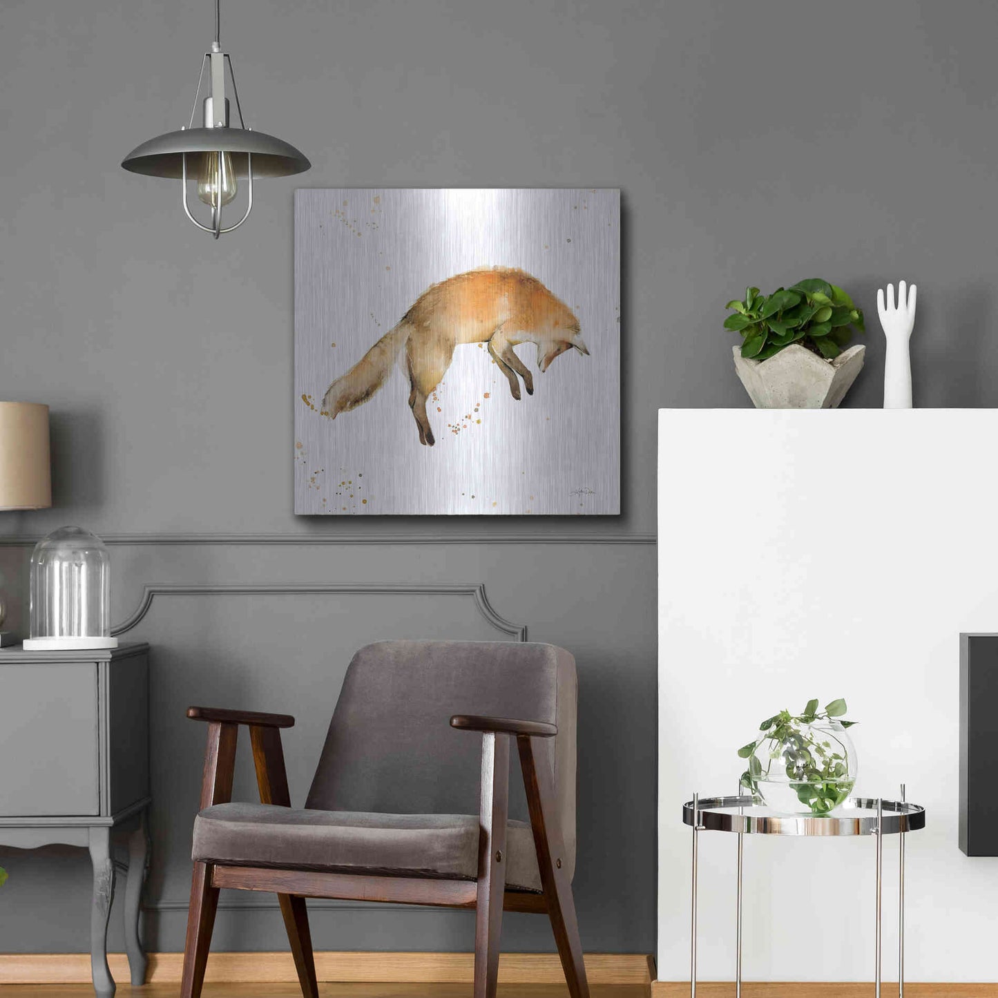 Luxe Metal Art 'Jumping Fox' by Katrina Pete, Metal Wall Art,24x24