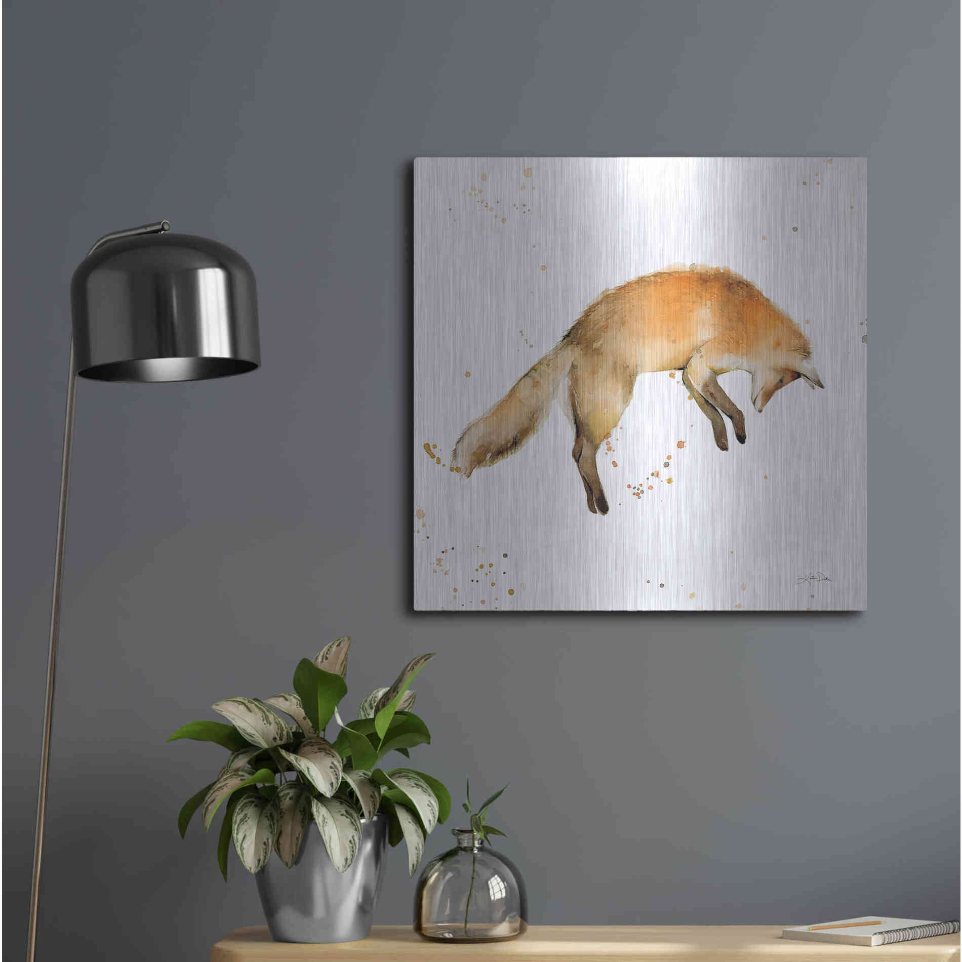 Luxe Metal Art 'Jumping Fox' by Katrina Pete, Metal Wall Art,24x24