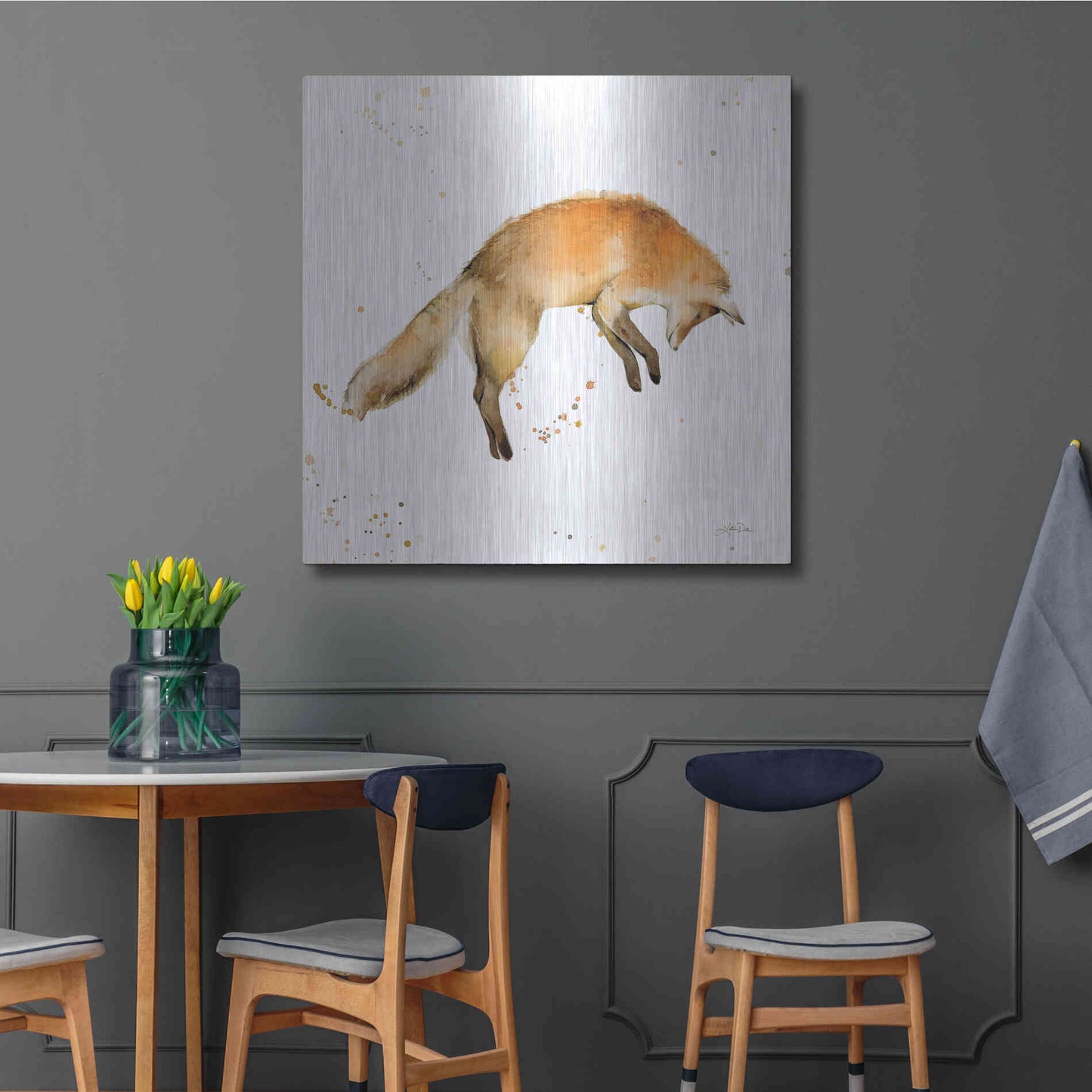 Luxe Metal Art 'Jumping Fox' by Katrina Pete, Metal Wall Art,36x36