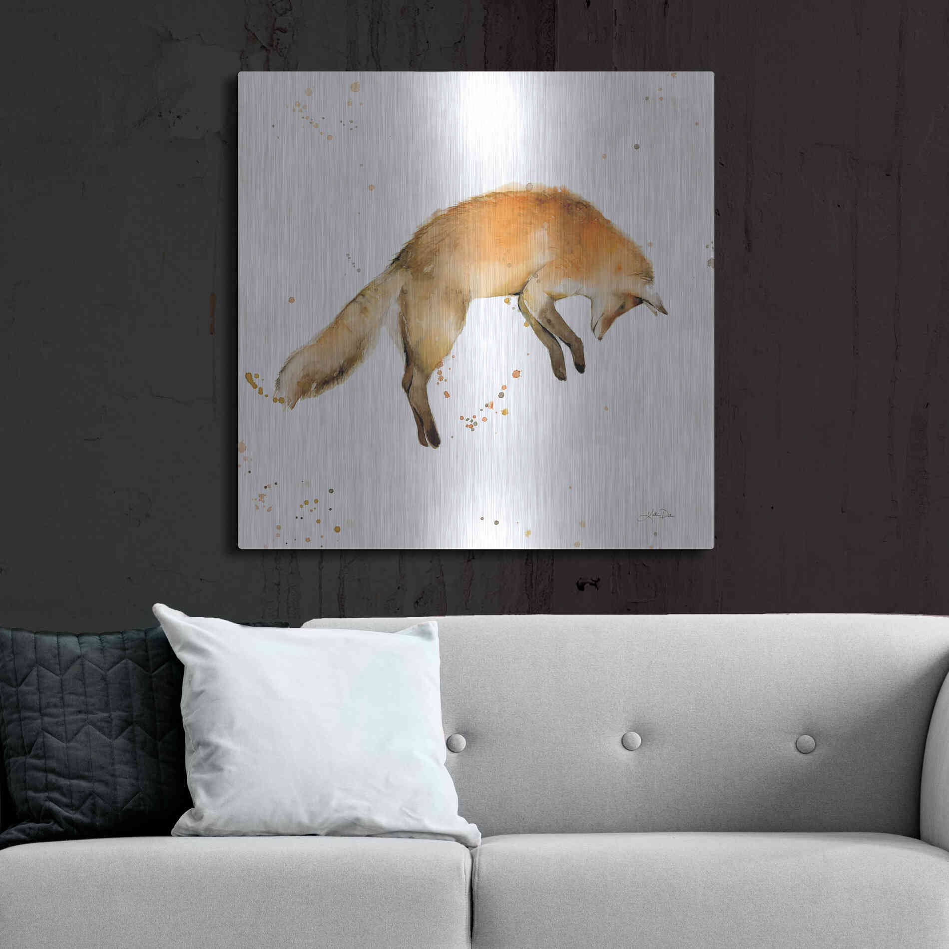 Luxe Metal Art 'Jumping Fox' by Katrina Pete, Metal Wall Art,36x36