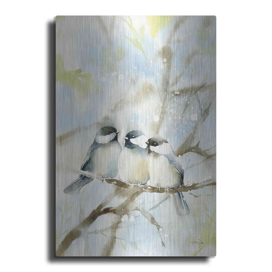 Luxe Metal Art 'Three Chickadees in Spring' by Katrina Pete, Metal Wall Art