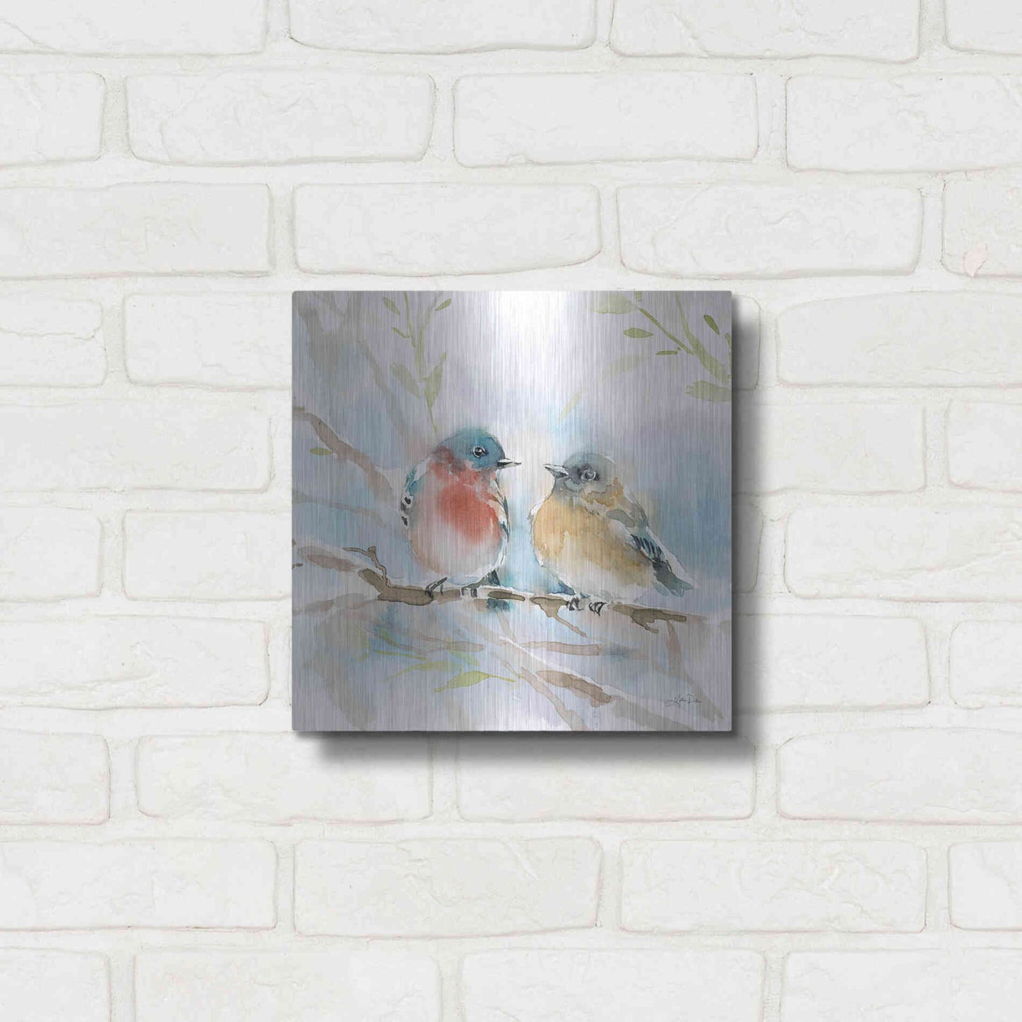 Luxe Metal Art 'Bluebird Pair in Spring' by Katrina Pete, Metal Wall Art,12x12