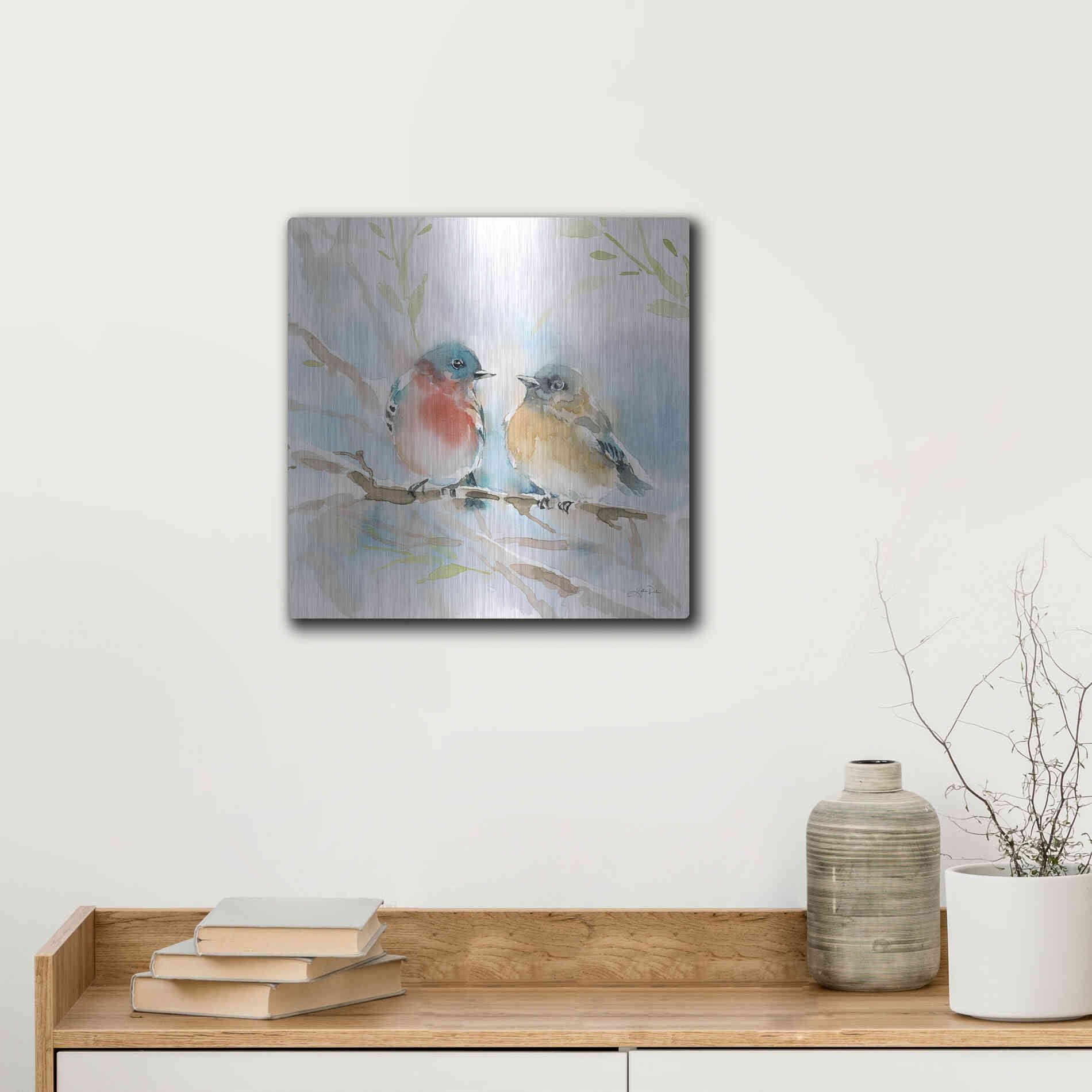 Luxe Metal Art 'Bluebird Pair in Spring' by Katrina Pete, Metal Wall Art,12x12