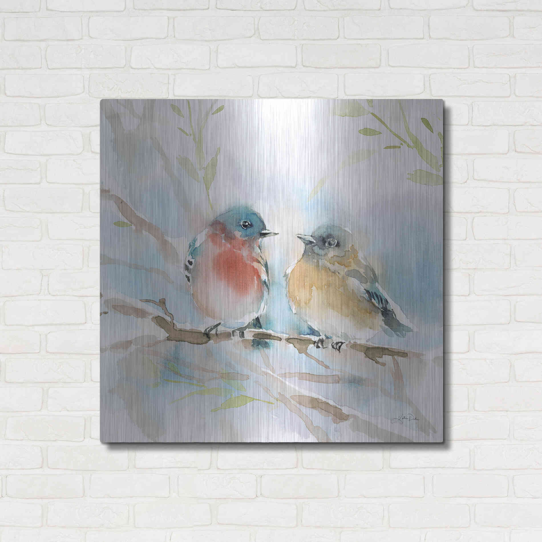 Luxe Metal Art 'Bluebird Pair in Spring' by Katrina Pete, Metal Wall Art,36x36