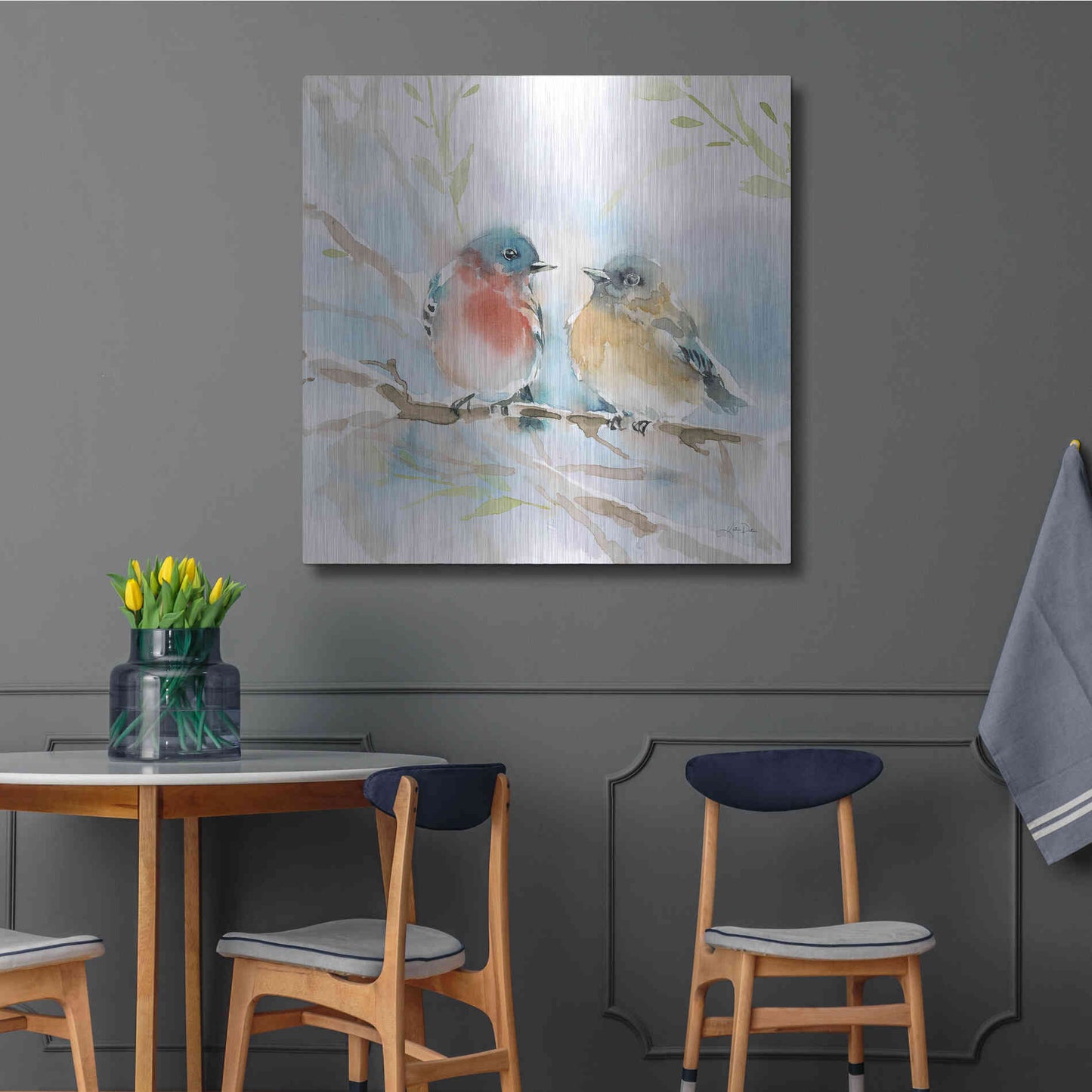 Luxe Metal Art 'Bluebird Pair in Spring' by Katrina Pete, Metal Wall Art,36x36