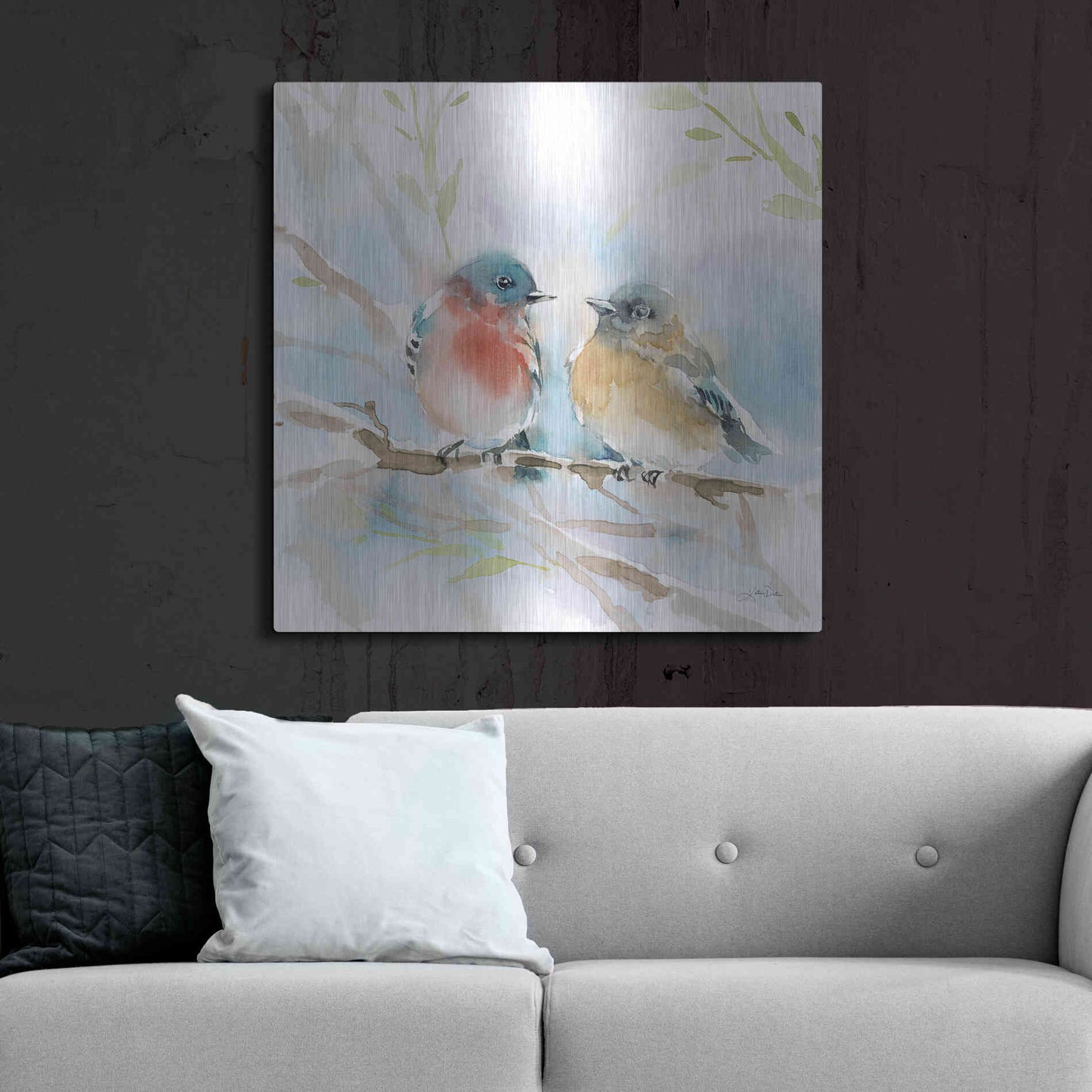 Luxe Metal Art 'Bluebird Pair in Spring' by Katrina Pete, Metal Wall Art,36x36