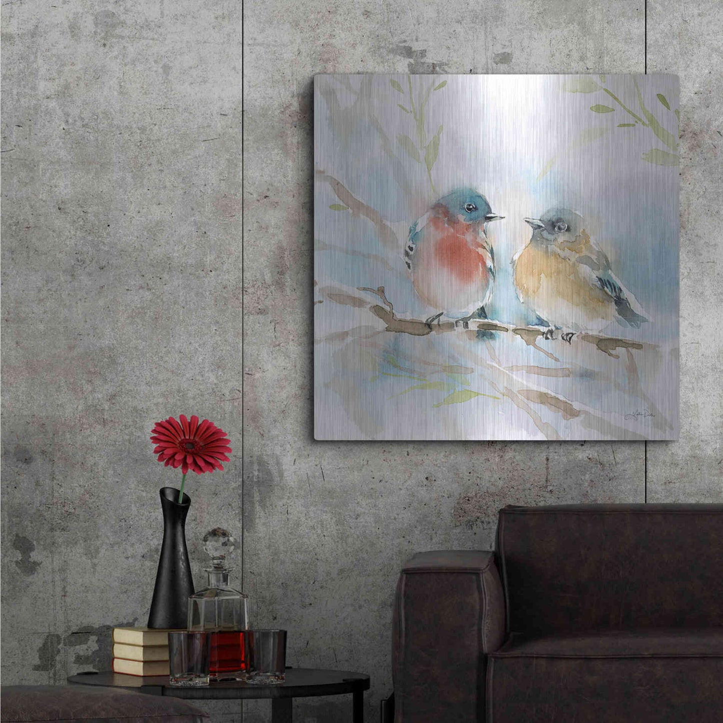 Luxe Metal Art 'Bluebird Pair in Spring' by Katrina Pete, Metal Wall Art,36x36