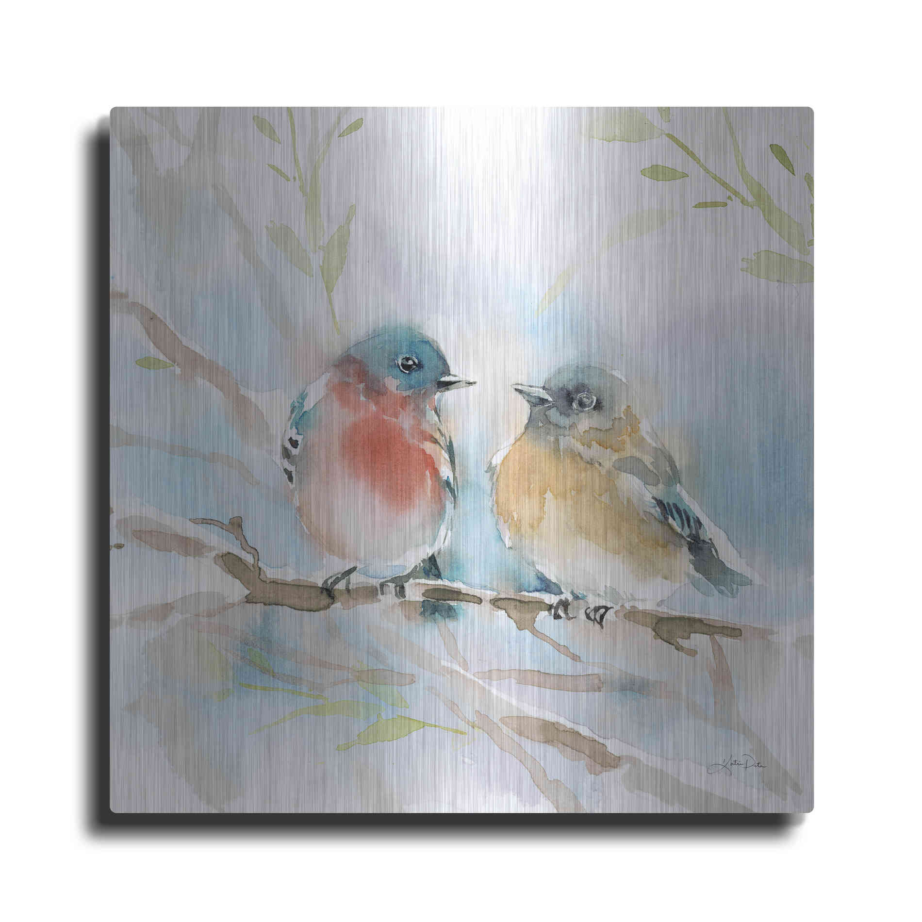 Luxe Metal Art 'Bluebird Pair in Spring' by Katrina Pete, Metal Wall Art