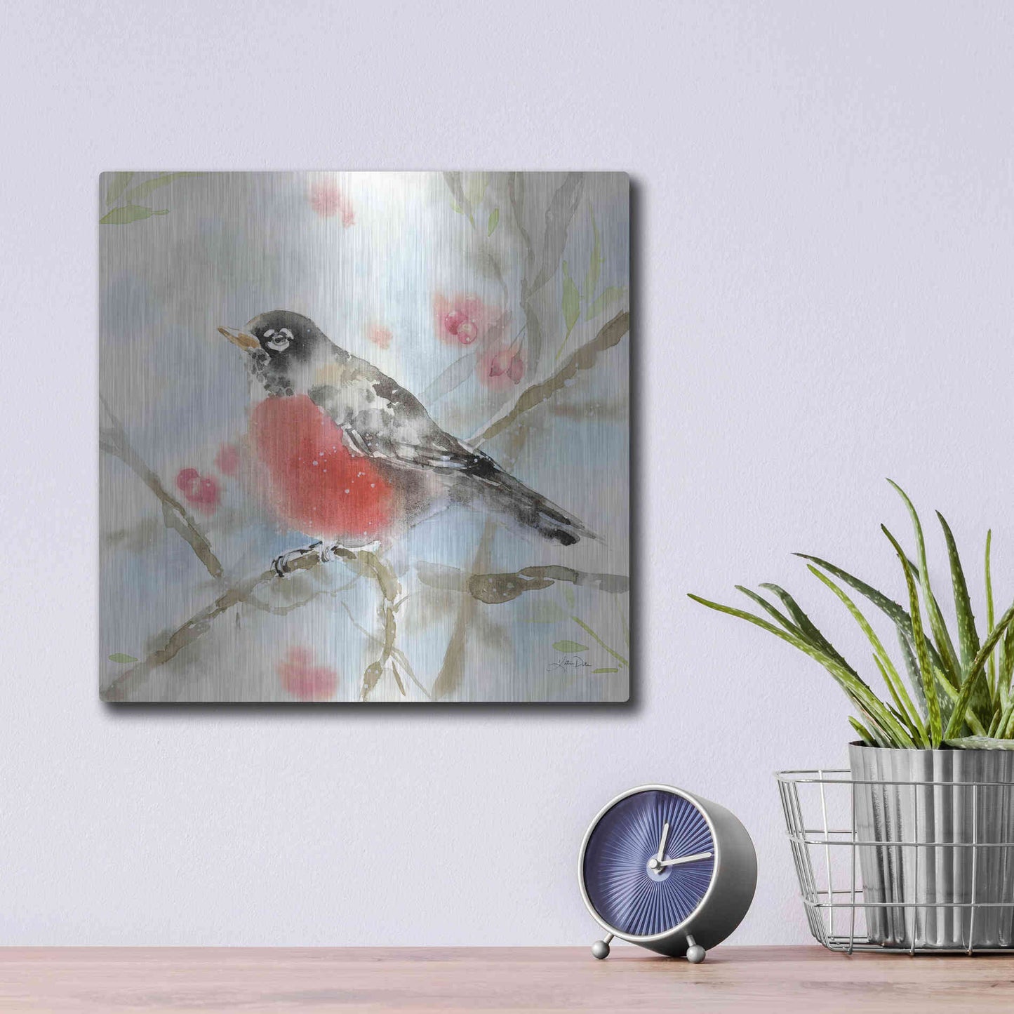 Luxe Metal Art 'Spring Robin' by Katrina Pete, Metal Wall Art,12x12