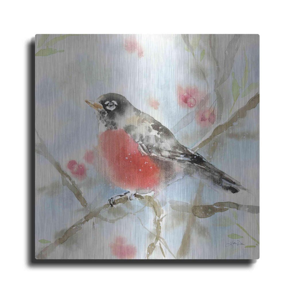 Luxe Metal Art 'Spring Robin' by Katrina Pete, Metal Wall Art