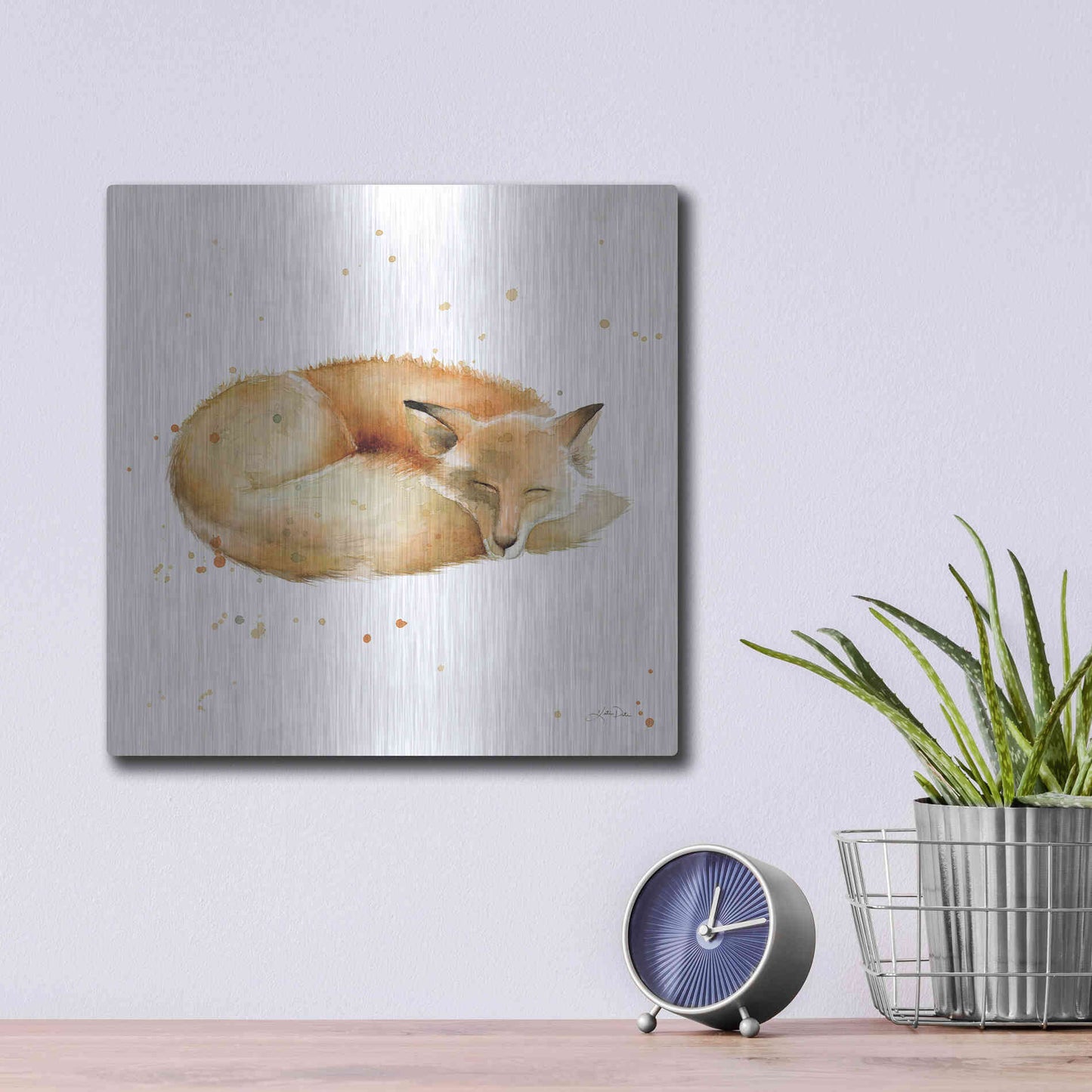 Luxe Metal Art 'Sleeping Fox' by Katrina Pete, Metal Wall Art,12x12