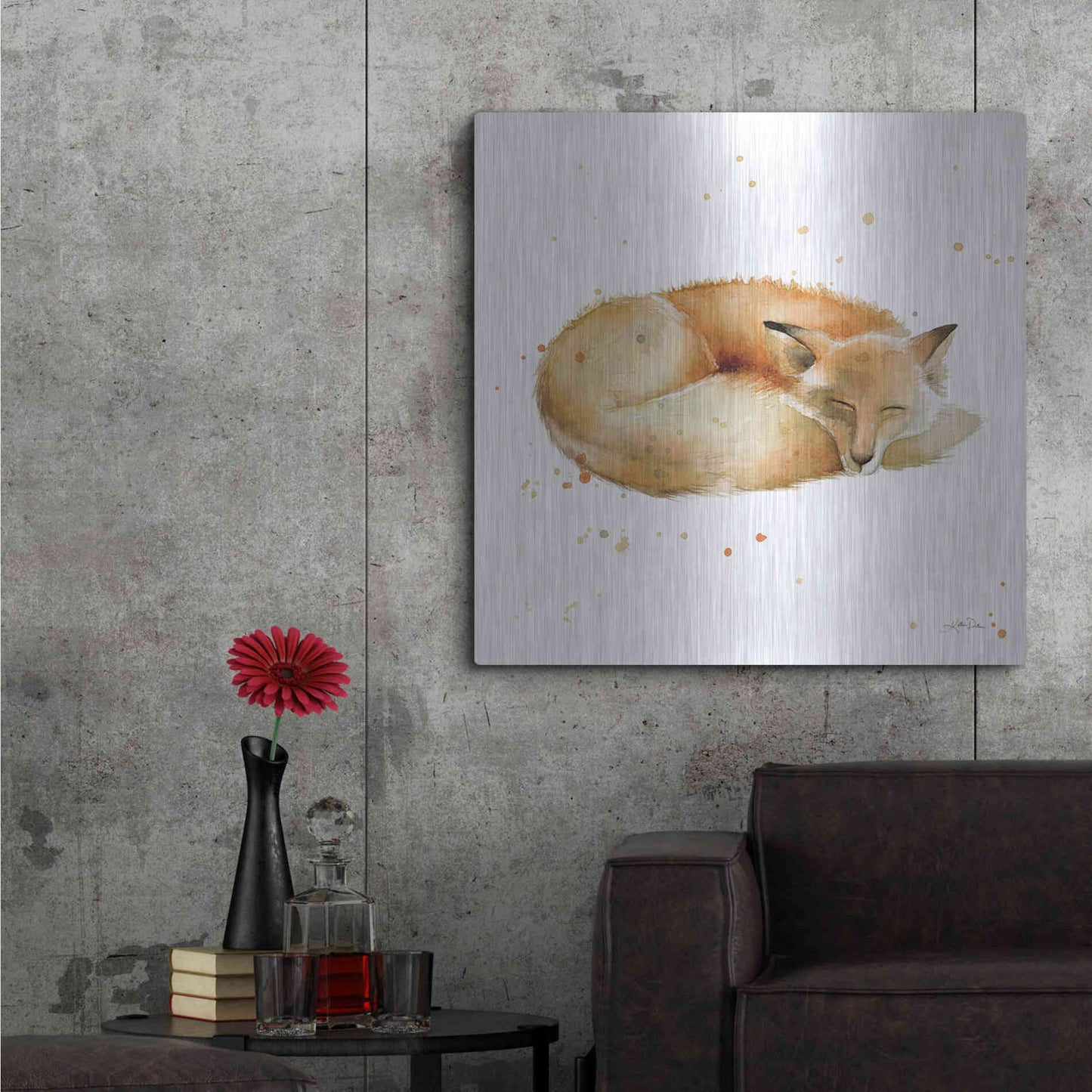 Luxe Metal Art 'Sleeping Fox' by Katrina Pete, Metal Wall Art,36x36