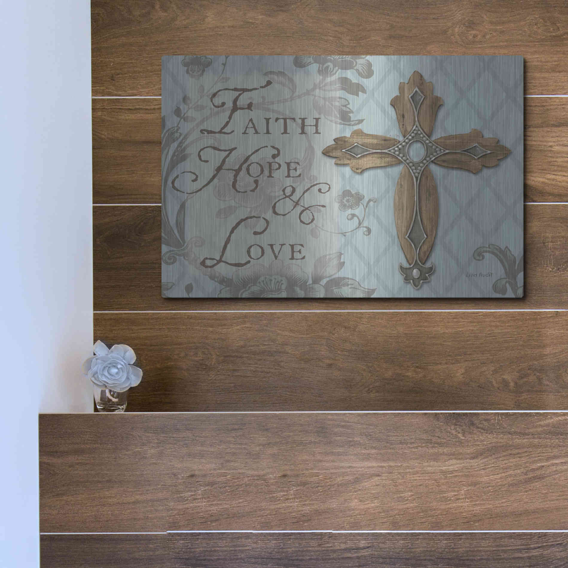 Luxe Metal Art 'Faith Hope Love' by Lisa Audit, Metal Wall Art,,16x12