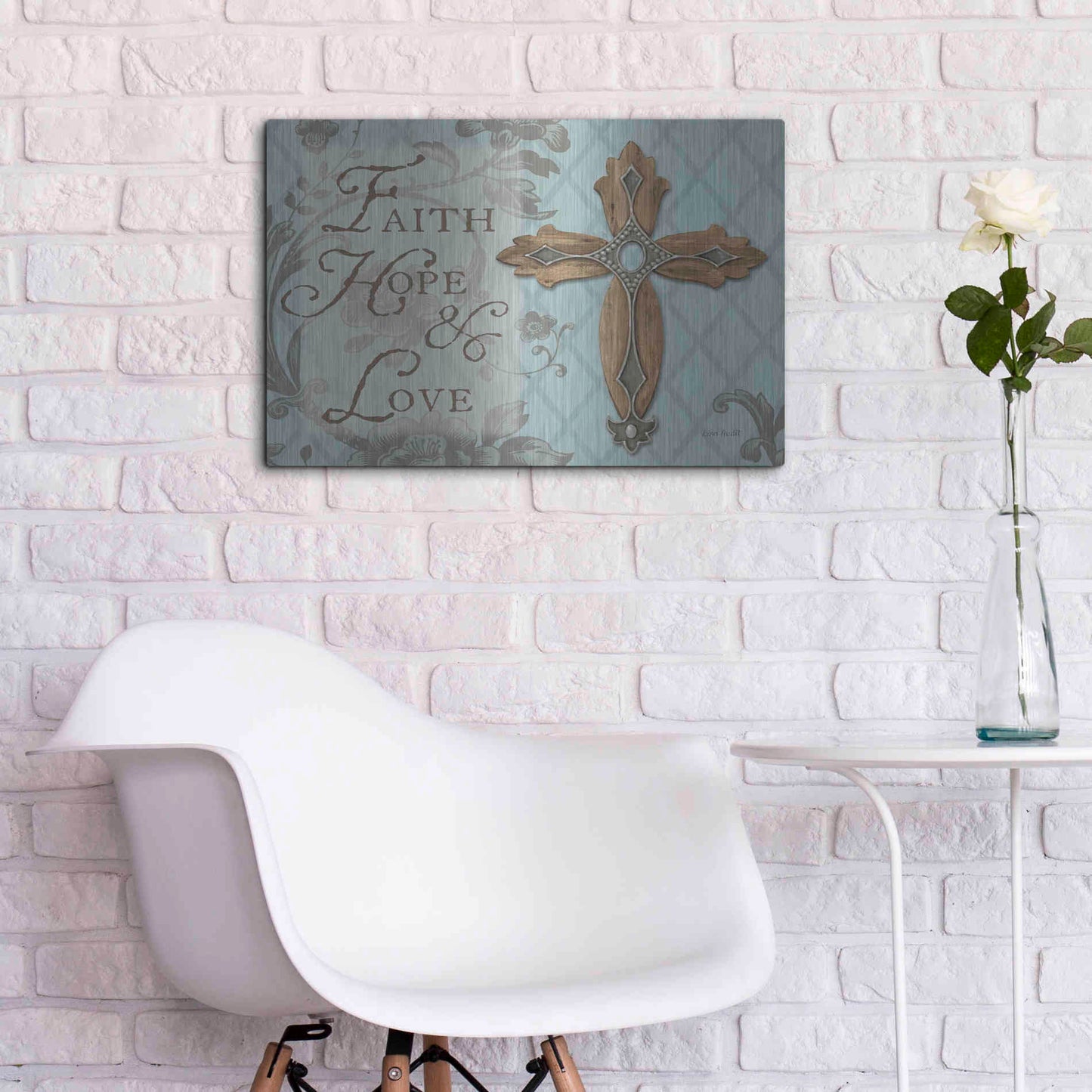 Luxe Metal Art 'Faith Hope Love' by Lisa Audit, Metal Wall Art,,24x16