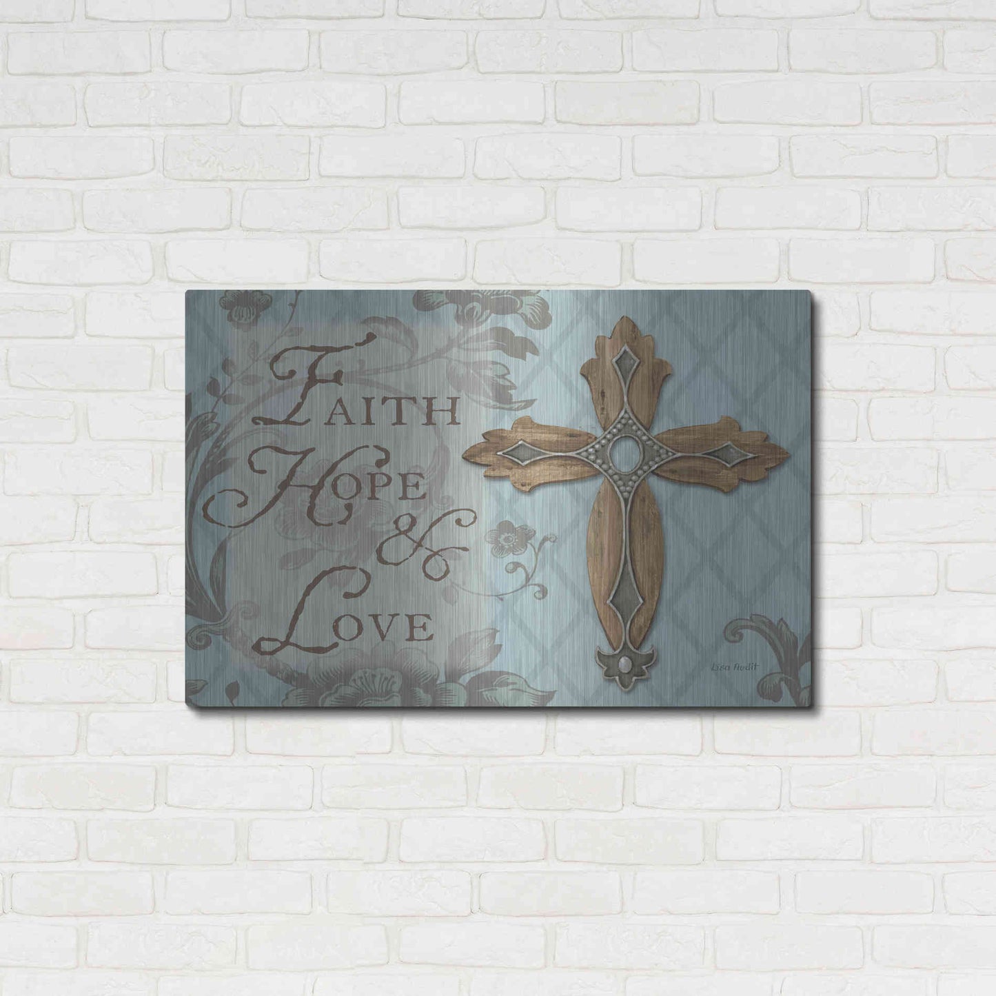 Luxe Metal Art 'Faith Hope Love' by Lisa Audit, Metal Wall Art,,36x24