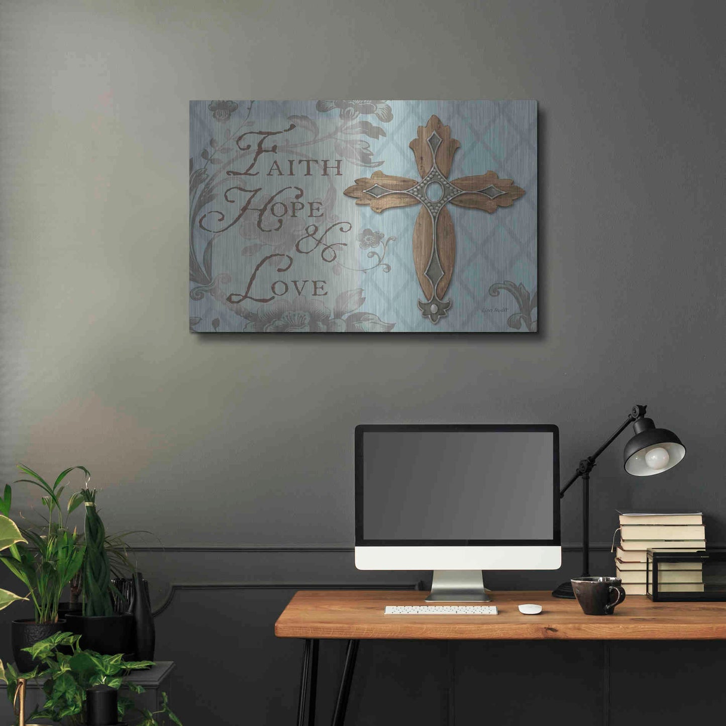 Luxe Metal Art 'Faith Hope Love' by Lisa Audit, Metal Wall Art,,36x24