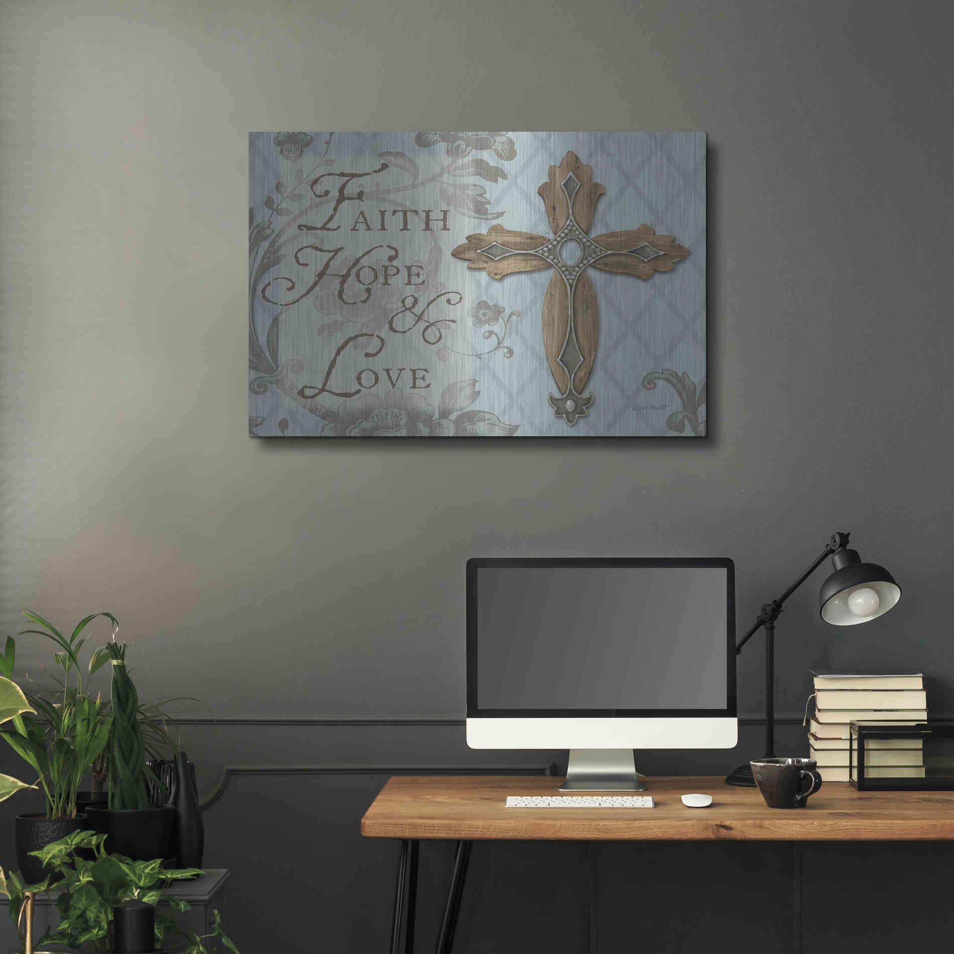 Luxe Metal Art 'Faith Hope Love' by Lisa Audit, Metal Wall Art,,36x24