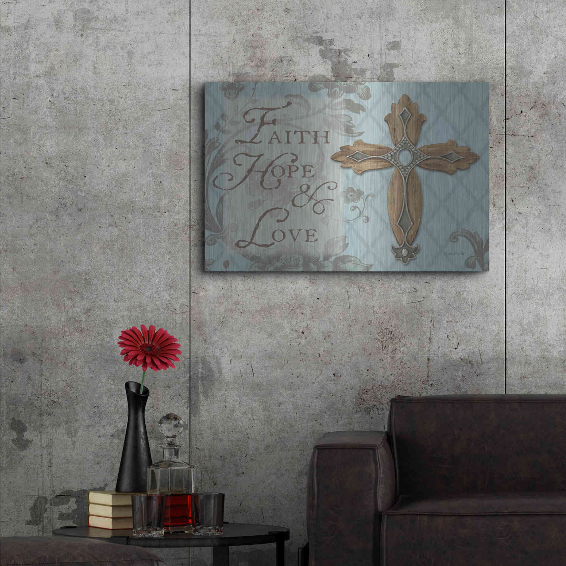 Luxe Metal Art 'Faith Hope Love' by Lisa Audit, Metal Wall Art,,36x24