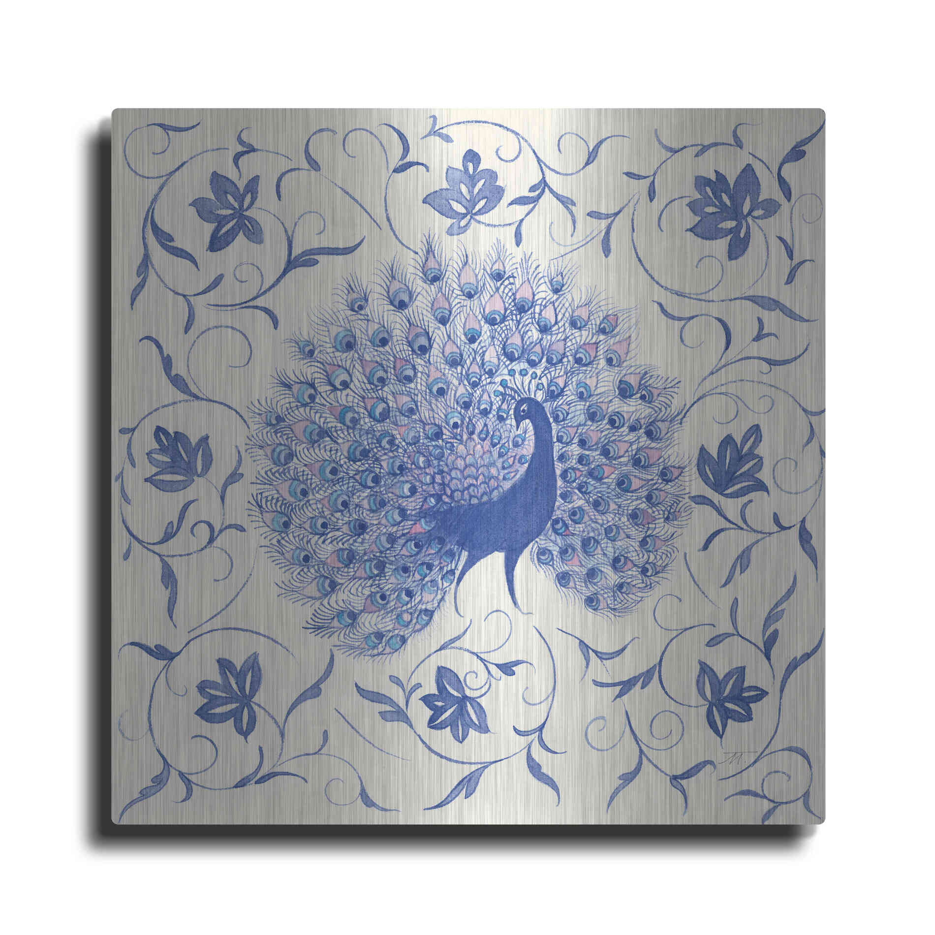 Luxe Metal Art 'Peacock Garden I' by Miranda Thomas, Metal Wall Art